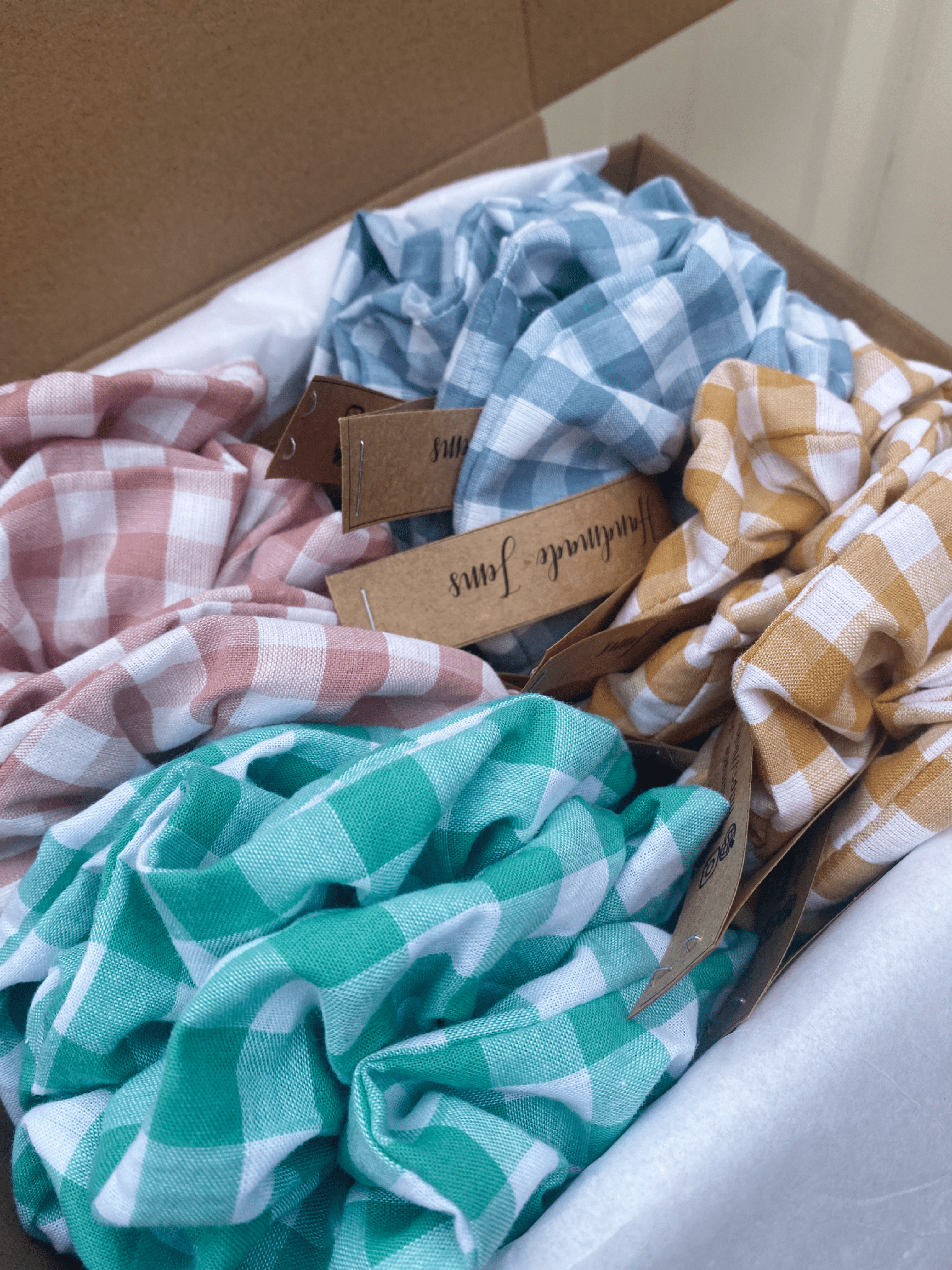 Carolina Blue Gingham Scrunchie Handmade Jems