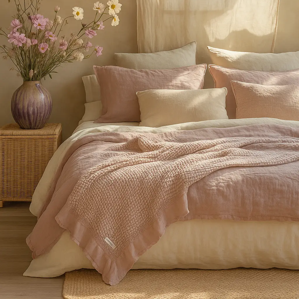 Organic Cotton Rustic Waffle Throw Blanket - Dusty Pink