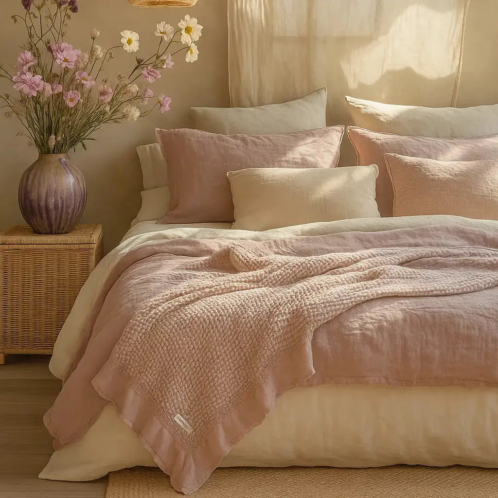 Organic Cotton Rustic Waffle Throw Blanket - Dusty Pink Mama and Tochter