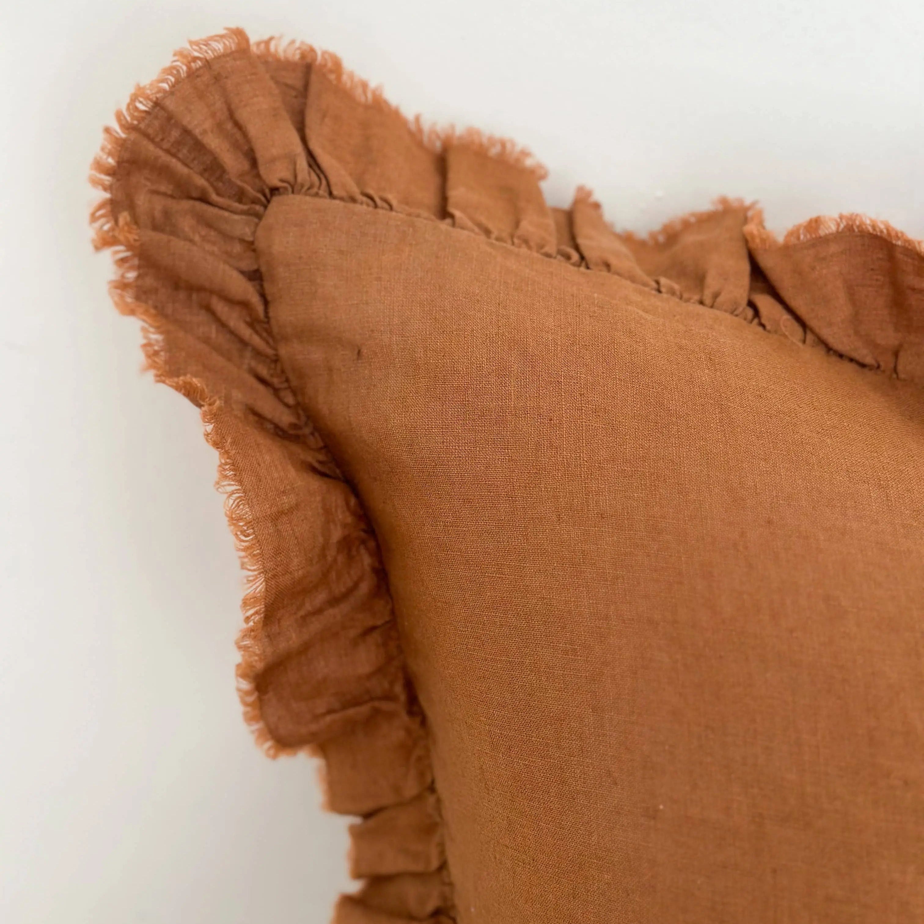 Hallie Ruffled Linen Cushion Cover – Rust 45 x 45cm
