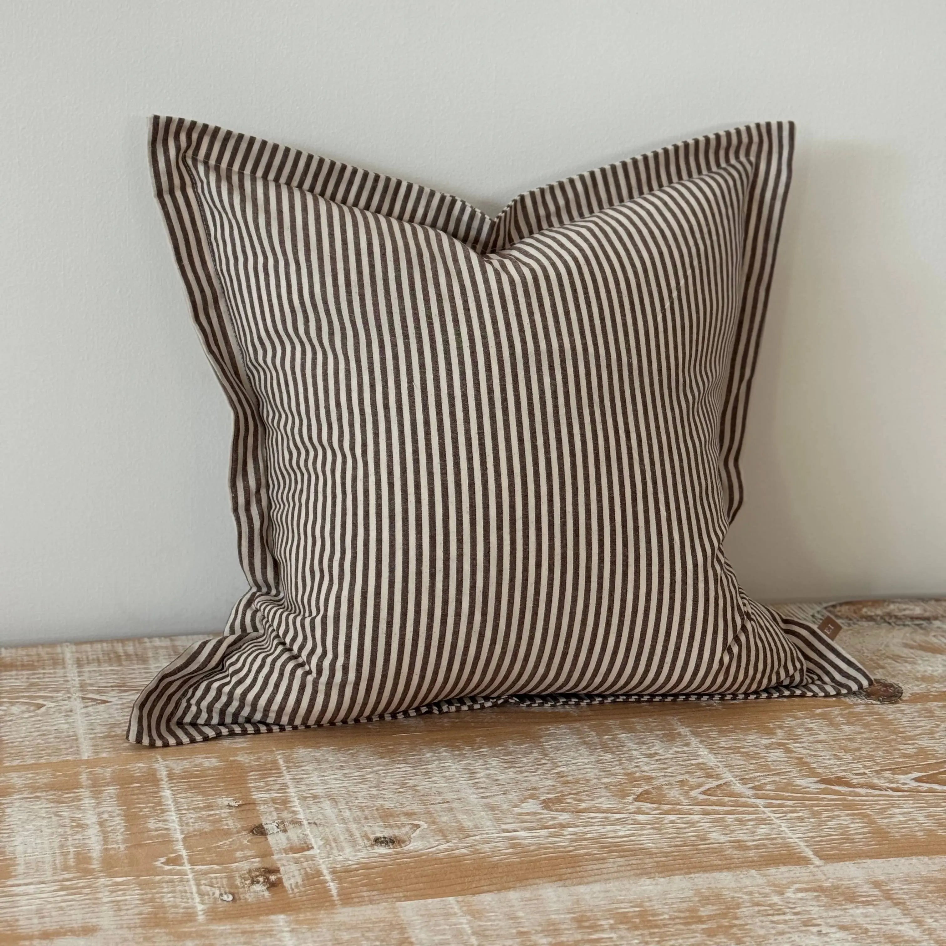 Darcy Dark Brown Stripe Flanged Edge Cushion Cover – 45 x 45 cm