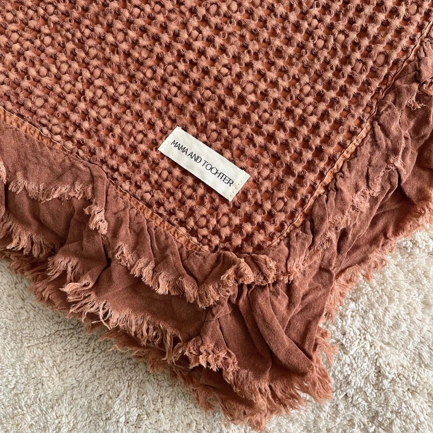 Organic Cotton Rustic Waffle Throw Blanket - Terracotta Mama and Tochter