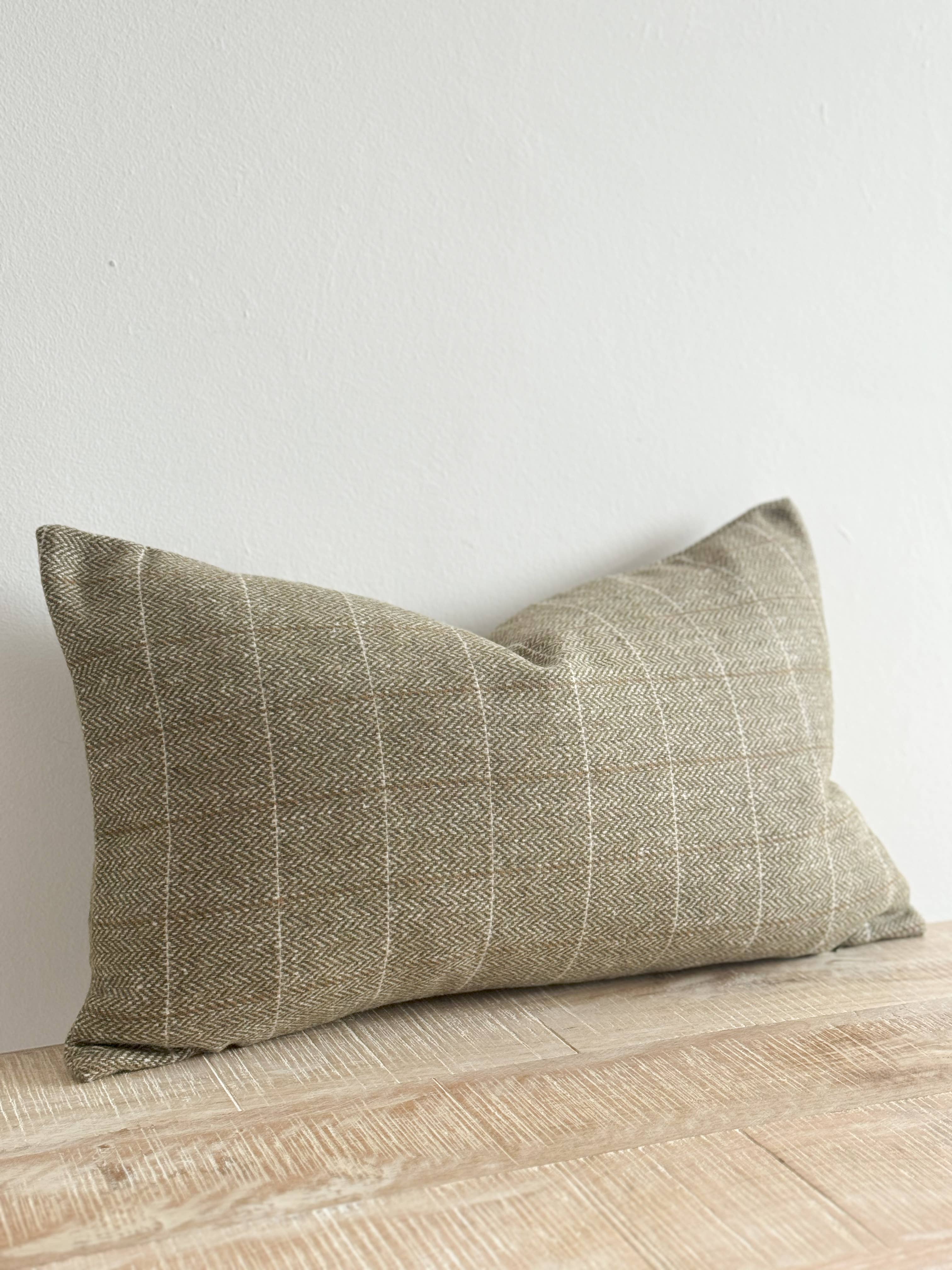 Betty Wool Blend Cushion Cover – Olive Check 50cm x 30cm Ellenvale Trade