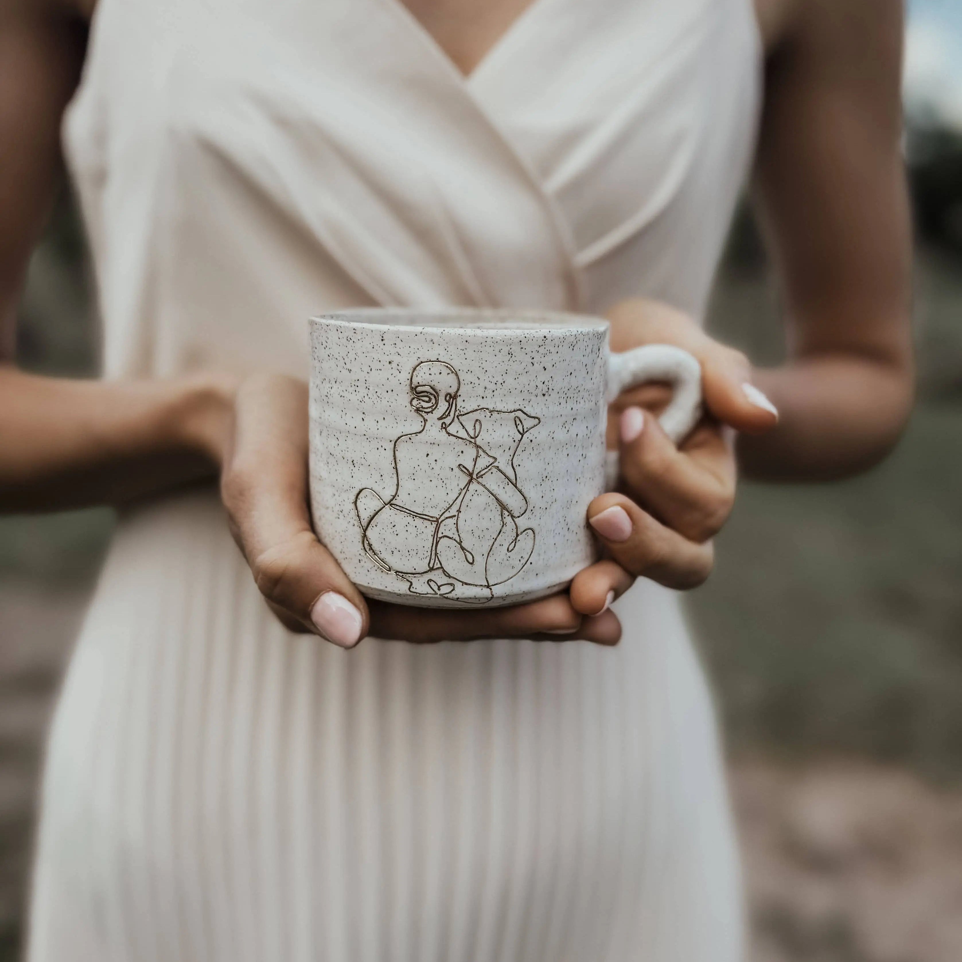 Girl Hugging Dog - Ceramic Handmade Mug - Right-Handed Design Wolf and Clay Pty Ltd