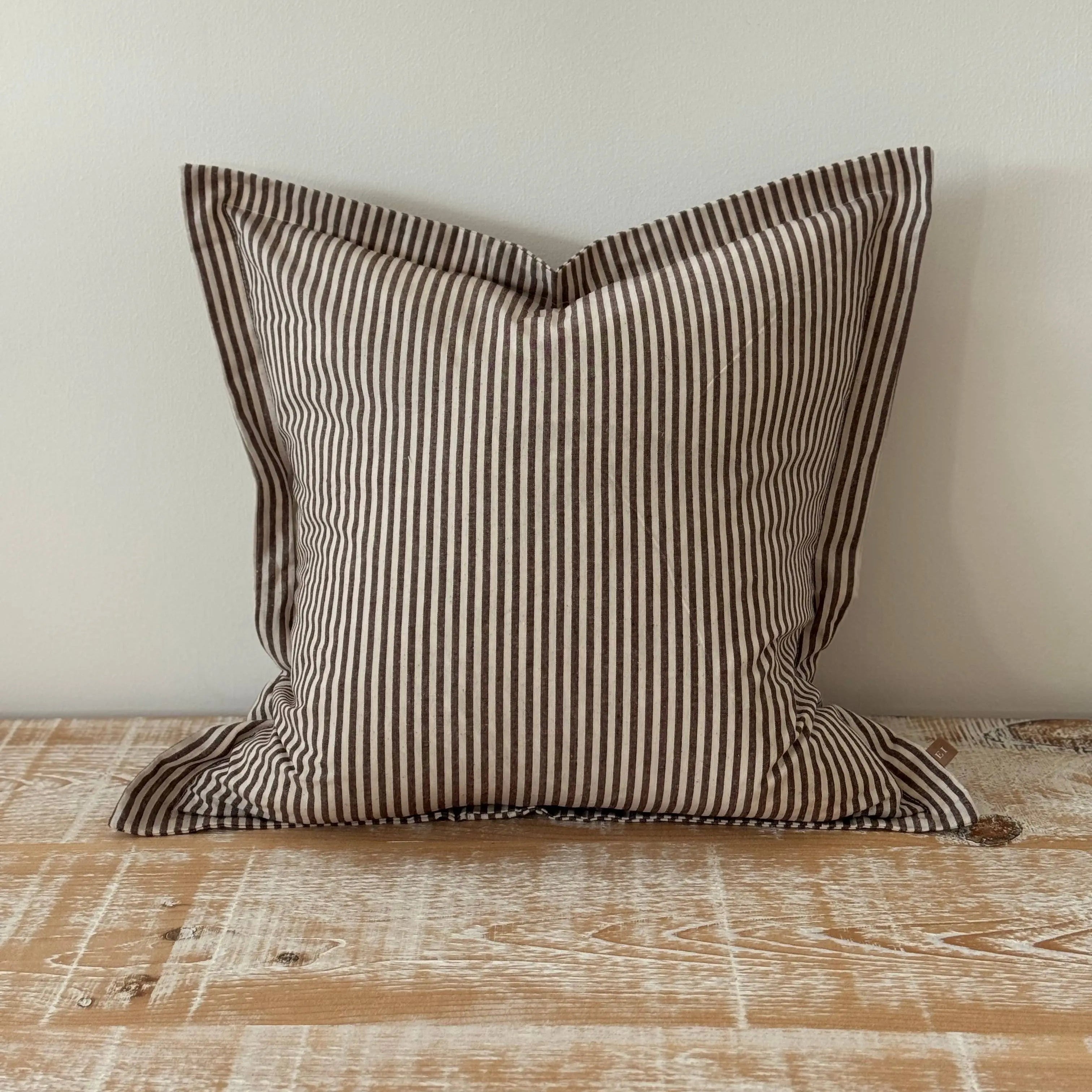 Darcy Dark Brown Stripe Flanged Edge Cushion Cover – 45 x 45 cm