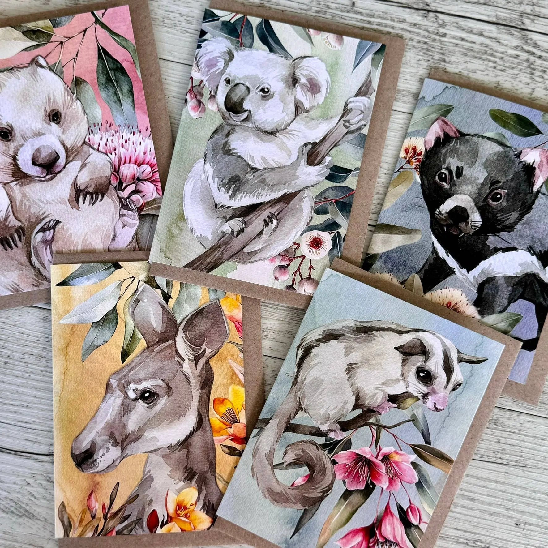 Australian Watercolour Sugar Glider on Australian Flora Greeting Card Scattered Seed Co