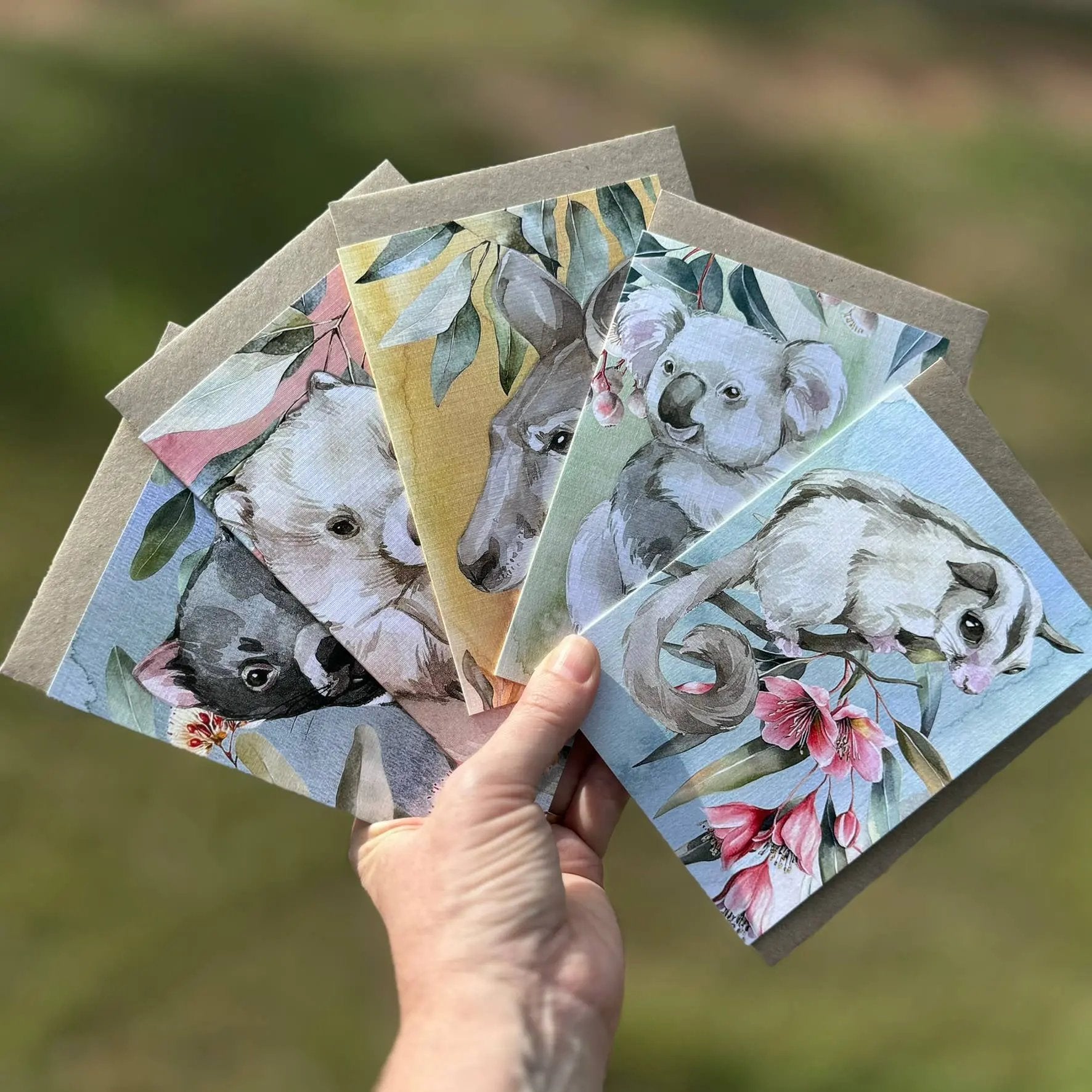 Australian Watercolour Sugar Glider on Australian Flora Greeting Card Scattered Seed Co