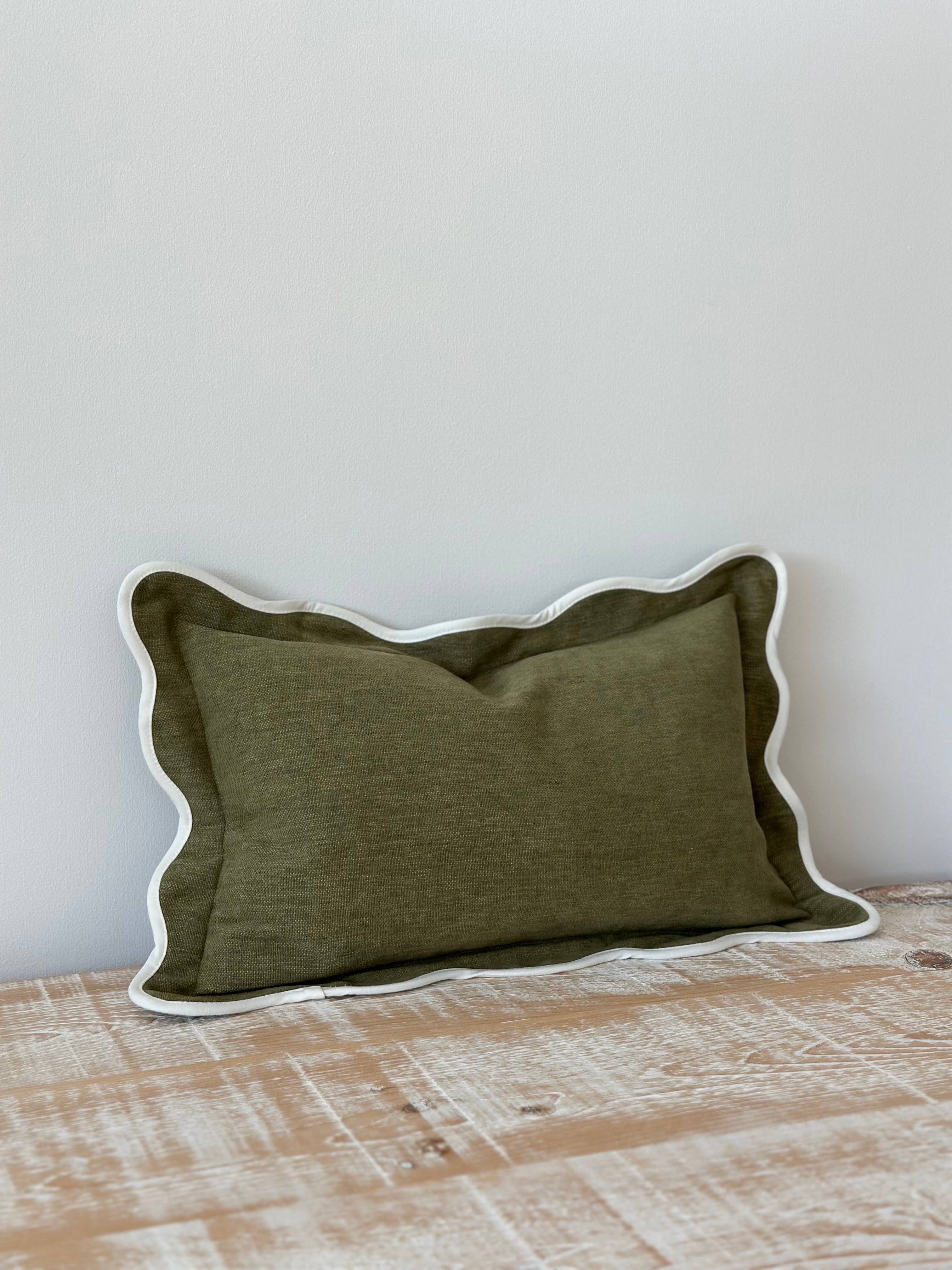Chloe Olive Scalloped Edge Cushion Cover 50cm × 30cm Ellenvale Trade