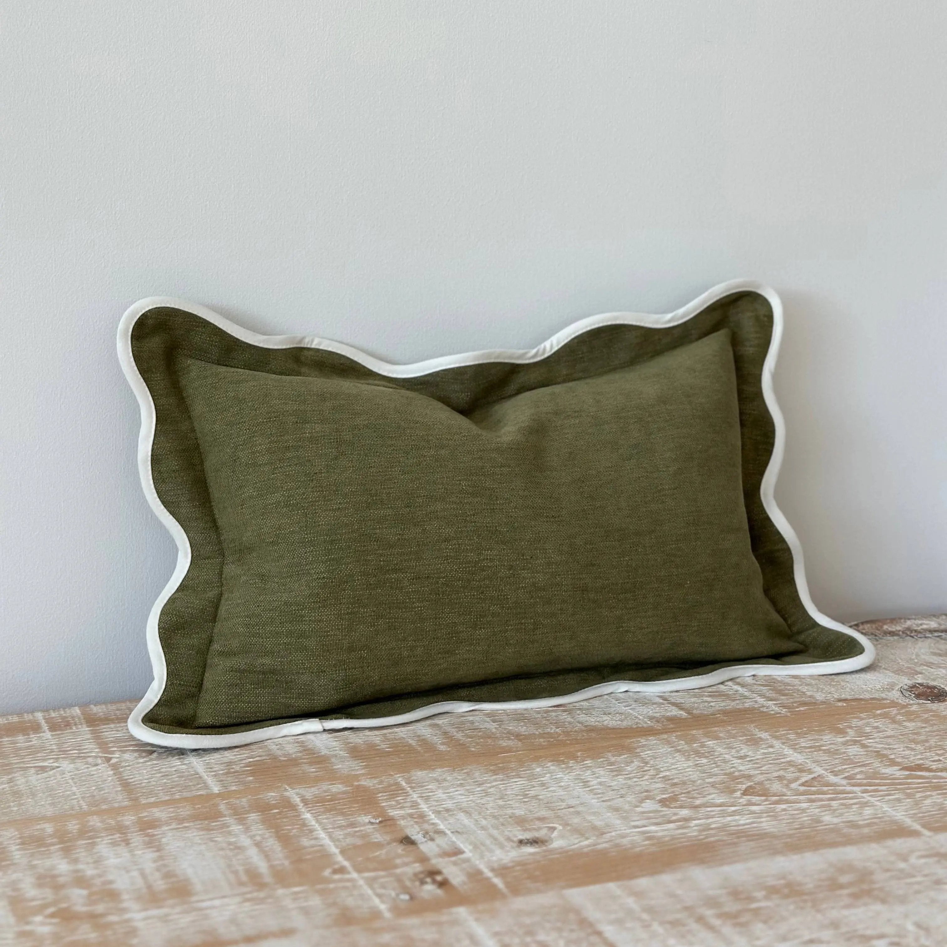 Chloe Olive Scalloped Edge Cushion Cover 50cm × 30cm Ellenvale Trade