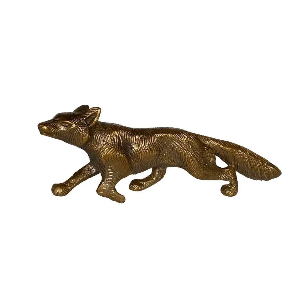 Solid Antiqued Brass Running Fox – Tabletop Decor / Paperweight - Small