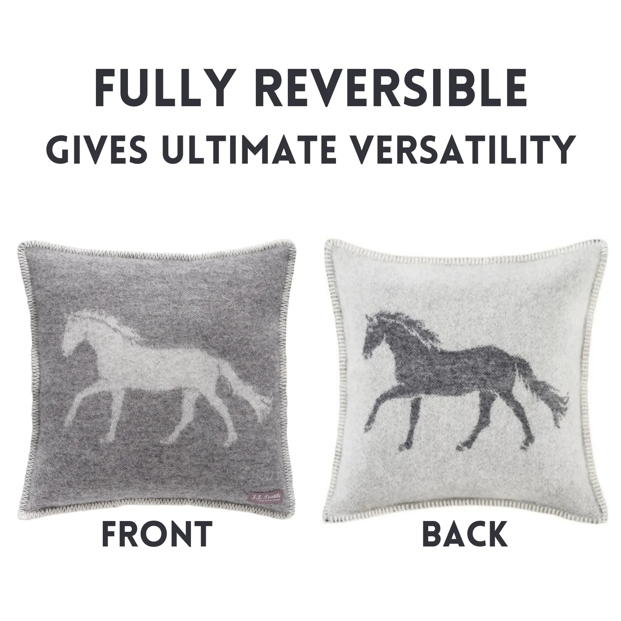 Horse Soft Grey Pure Wool Cushion Covers JJ Textile
