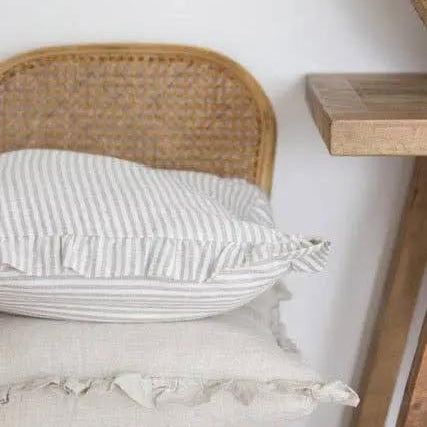 Pure Linen Ruffle Cushion Cover - Grey Stripe Mama and Tochter