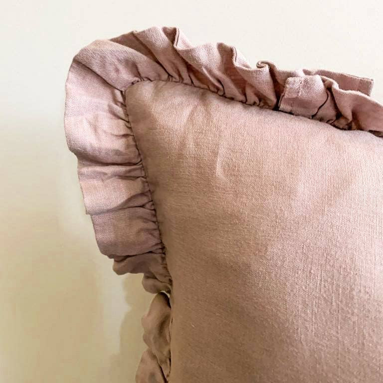Linen Lumbar Ruffle Cushion Cover - Lilac Mama and Tochter