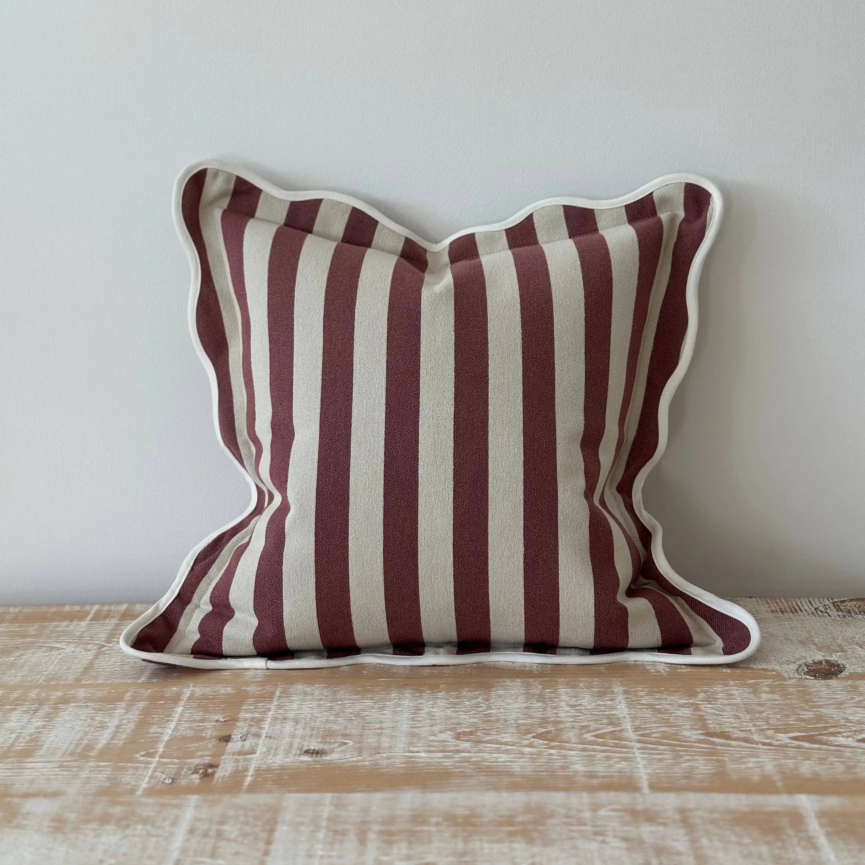 Chloe Plum Stripe Scalloped Edge Cushion Cover 45x45cm Ellenvale Trade