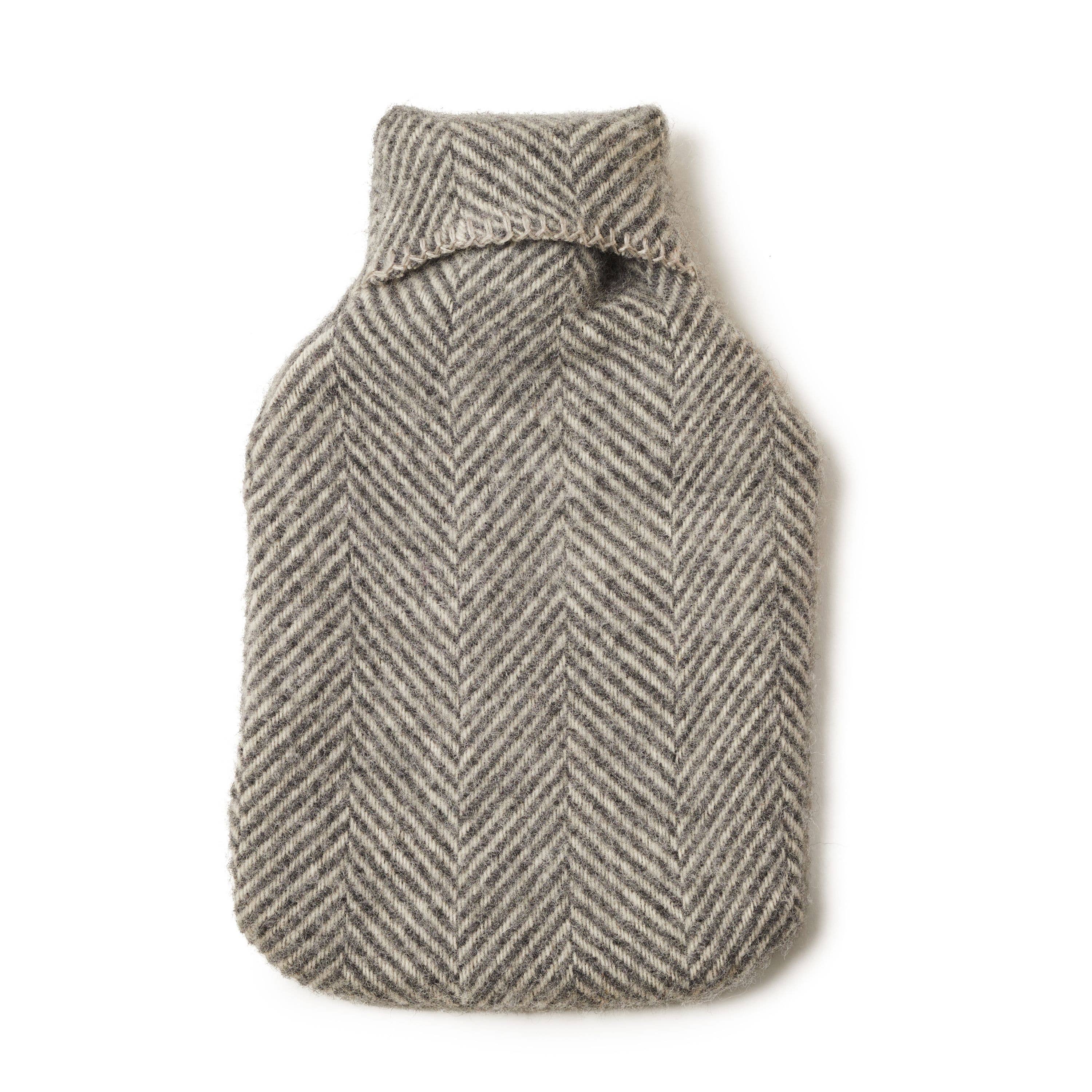 Pure New Wool Hot Water Bottle – Fishbone Slate Grey (Includes Cover & Bottle)