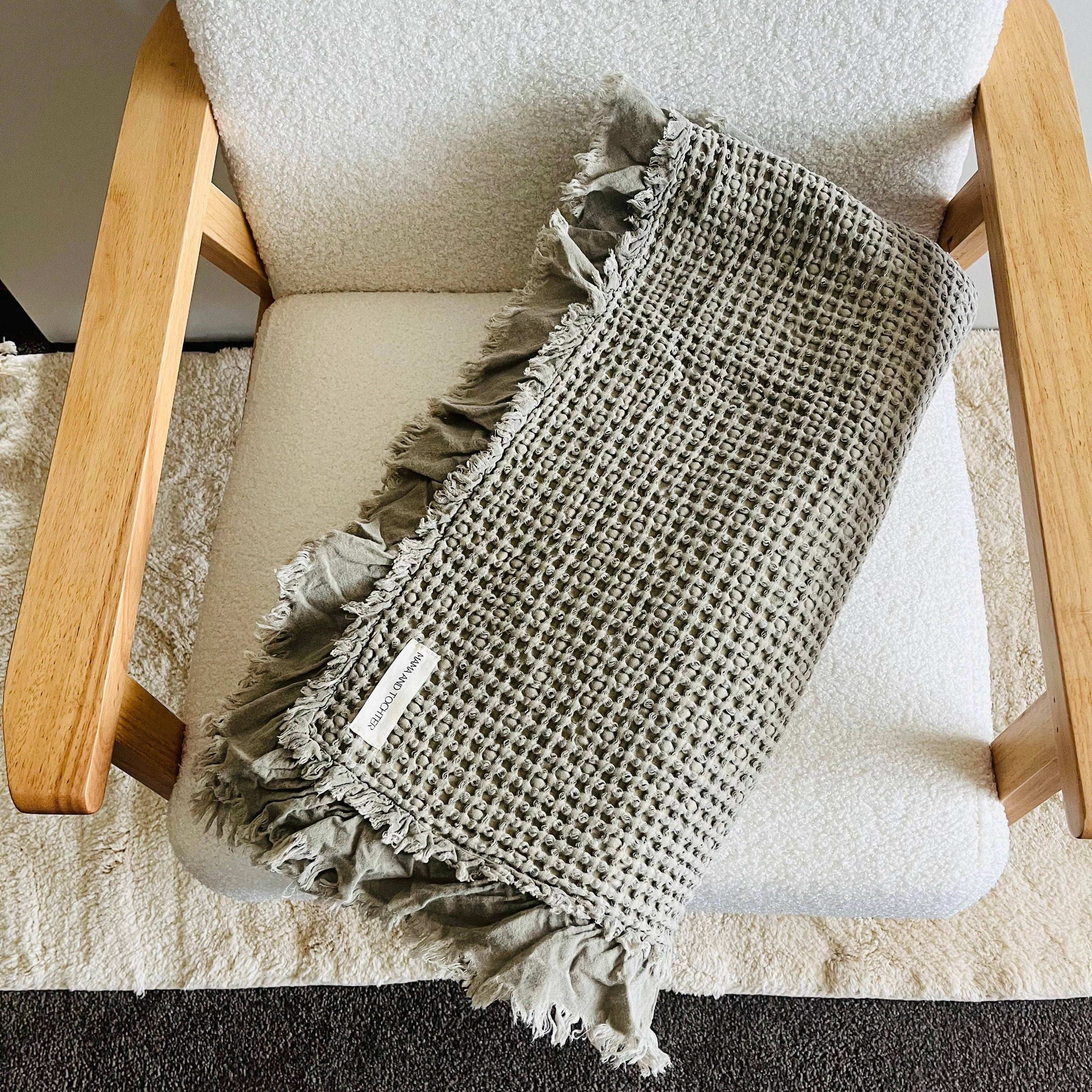 Organic Cotton Rustic Waffle Throw Blanket - Khaki Mama and Tochter