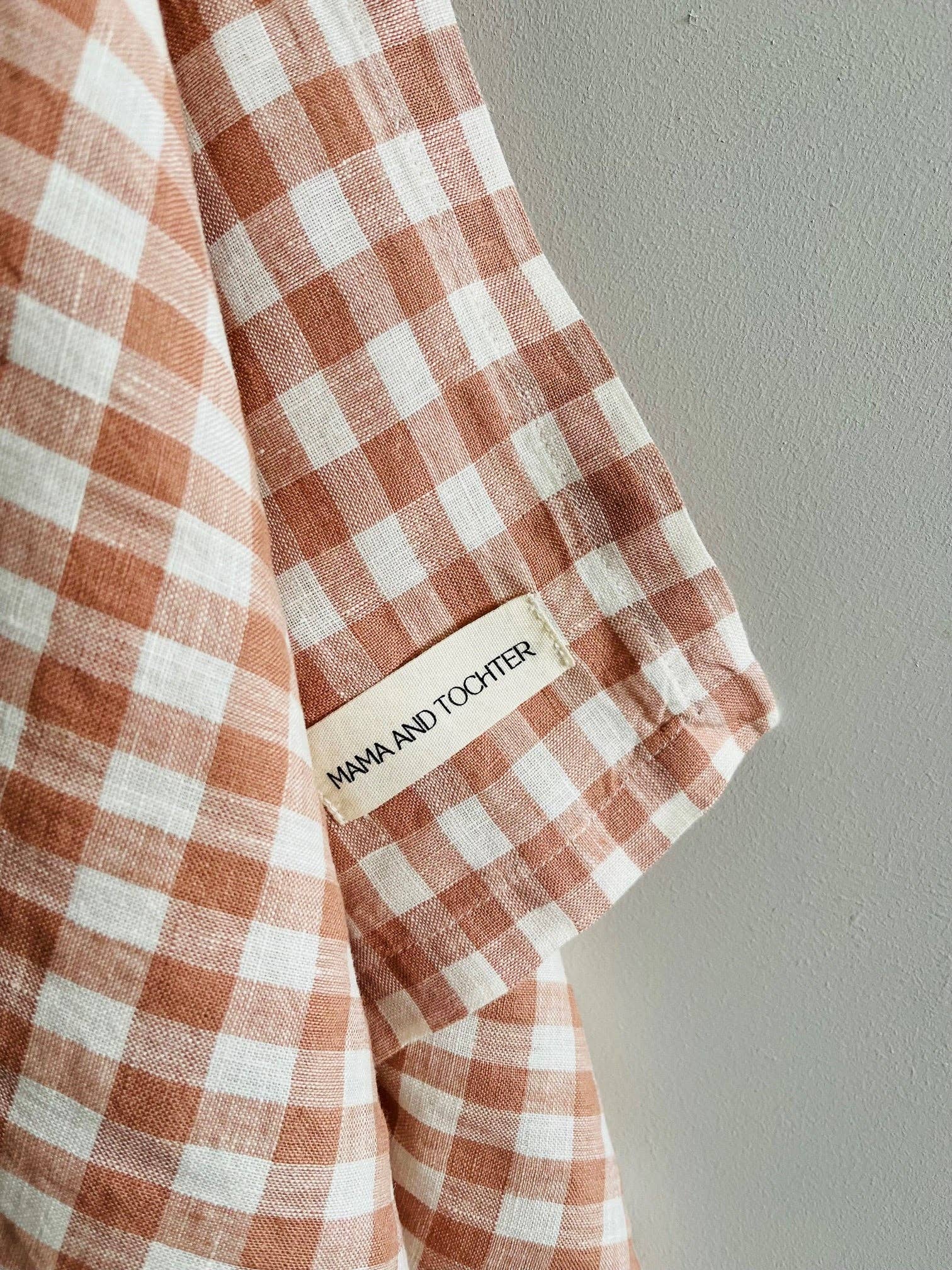 Pure French Linen Tea Towel - Blush Gingham Mama and Tochter
