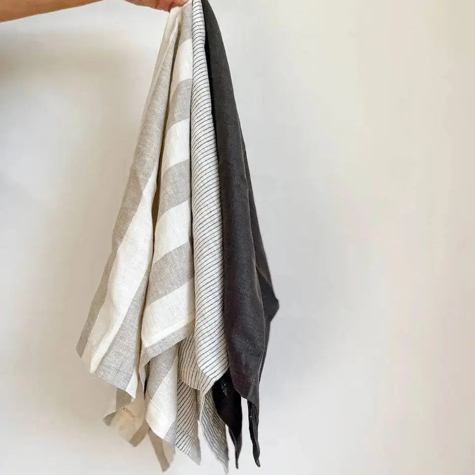 Pure French Linen Tea Towel - Dark Charcoal Mama and Tochter