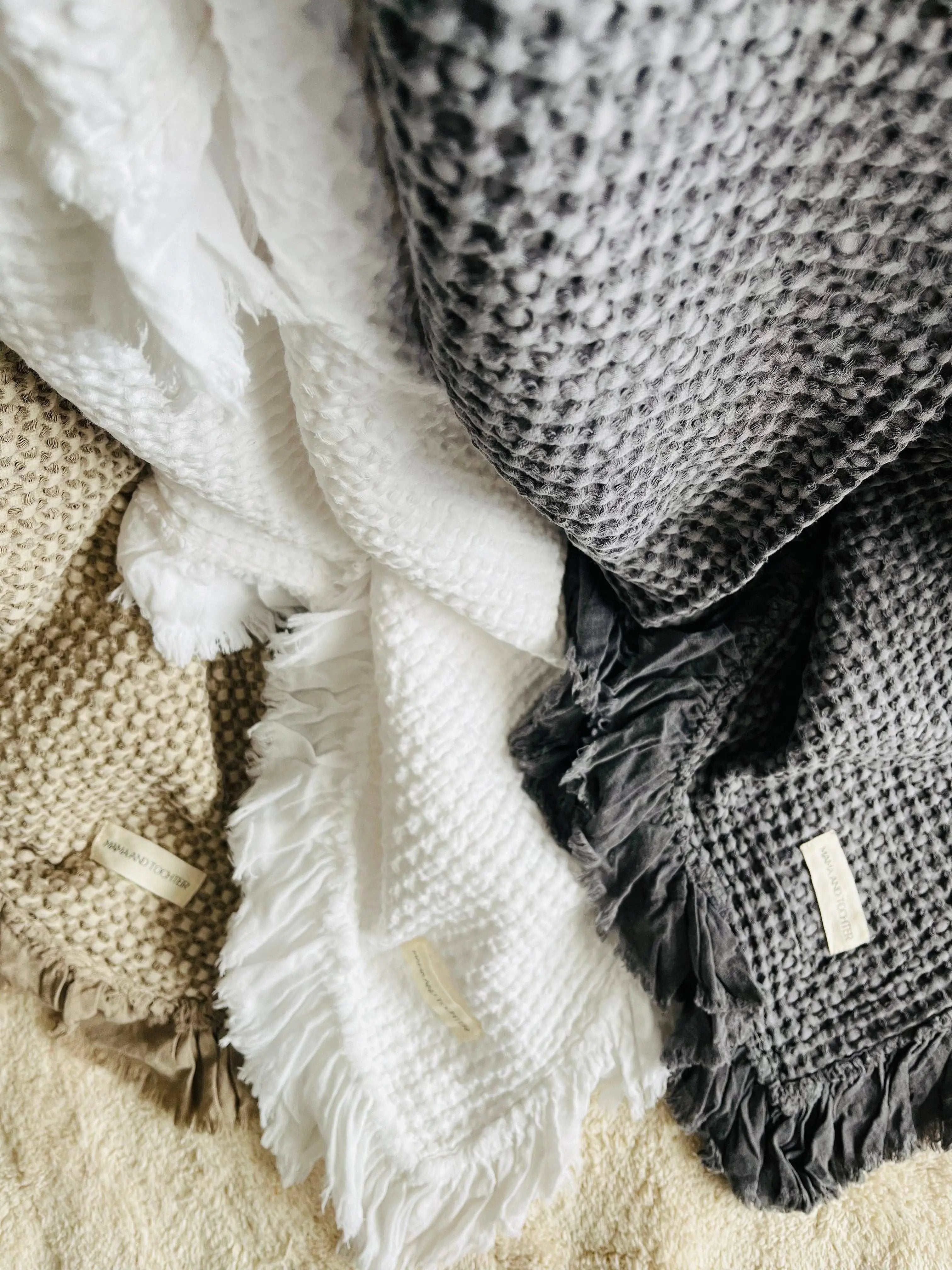 Organic Cotton Rustic Waffle Throw Blanket - White Mama and Tochter