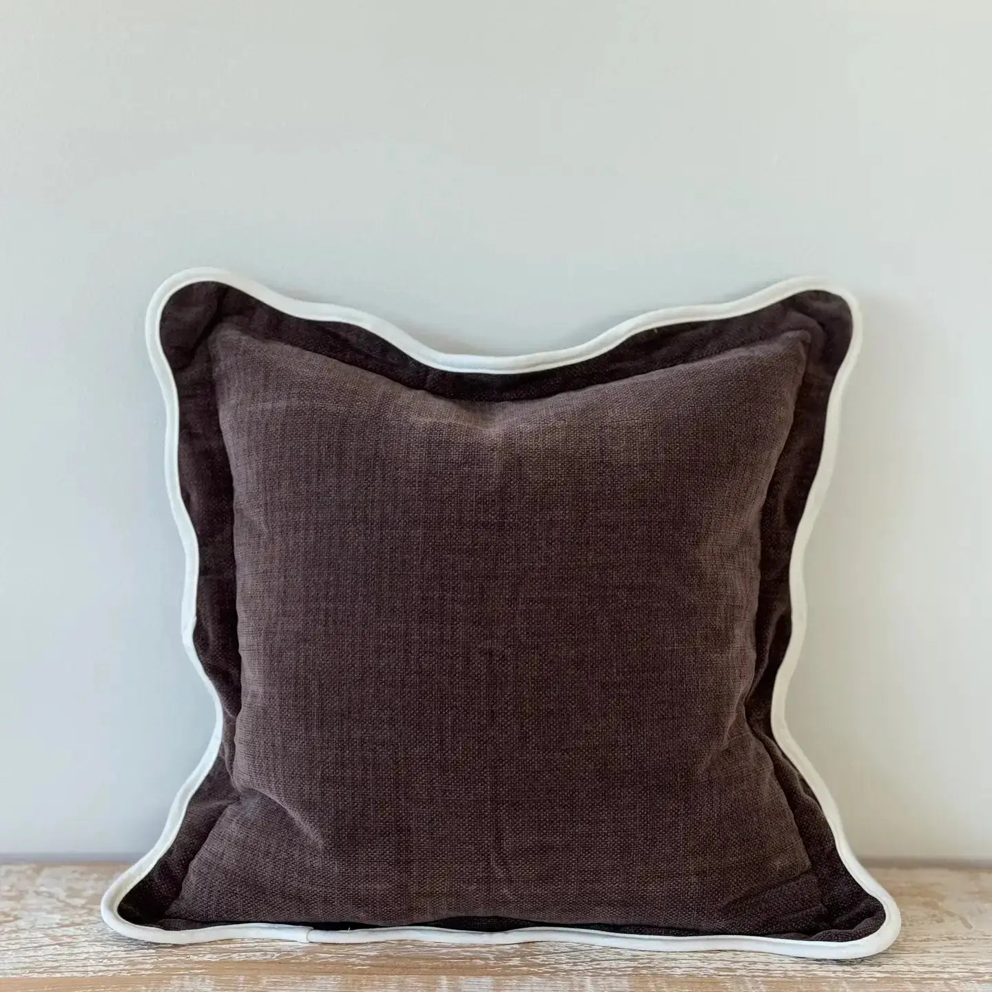 Chloe Dark Brown Scalloped Edge Cushion Cover 65x65 Ellenvale Trade