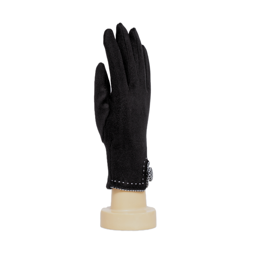 Houndstooth Button Border Touchscreen Gloves – Classic Black