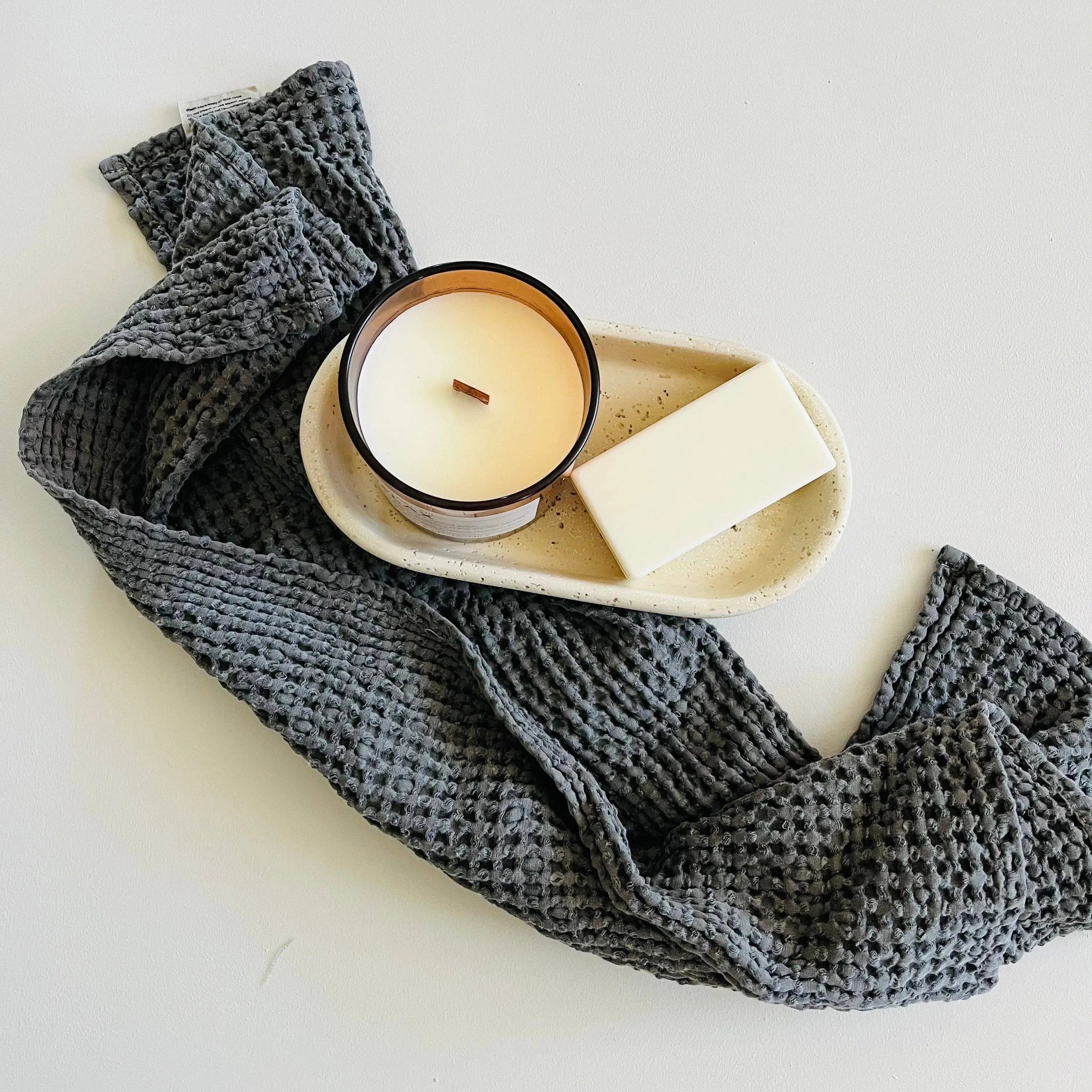 100% Organic Cotton Rustic Waffle Tea/Hand Towel - Charcoal Mama and Tochter