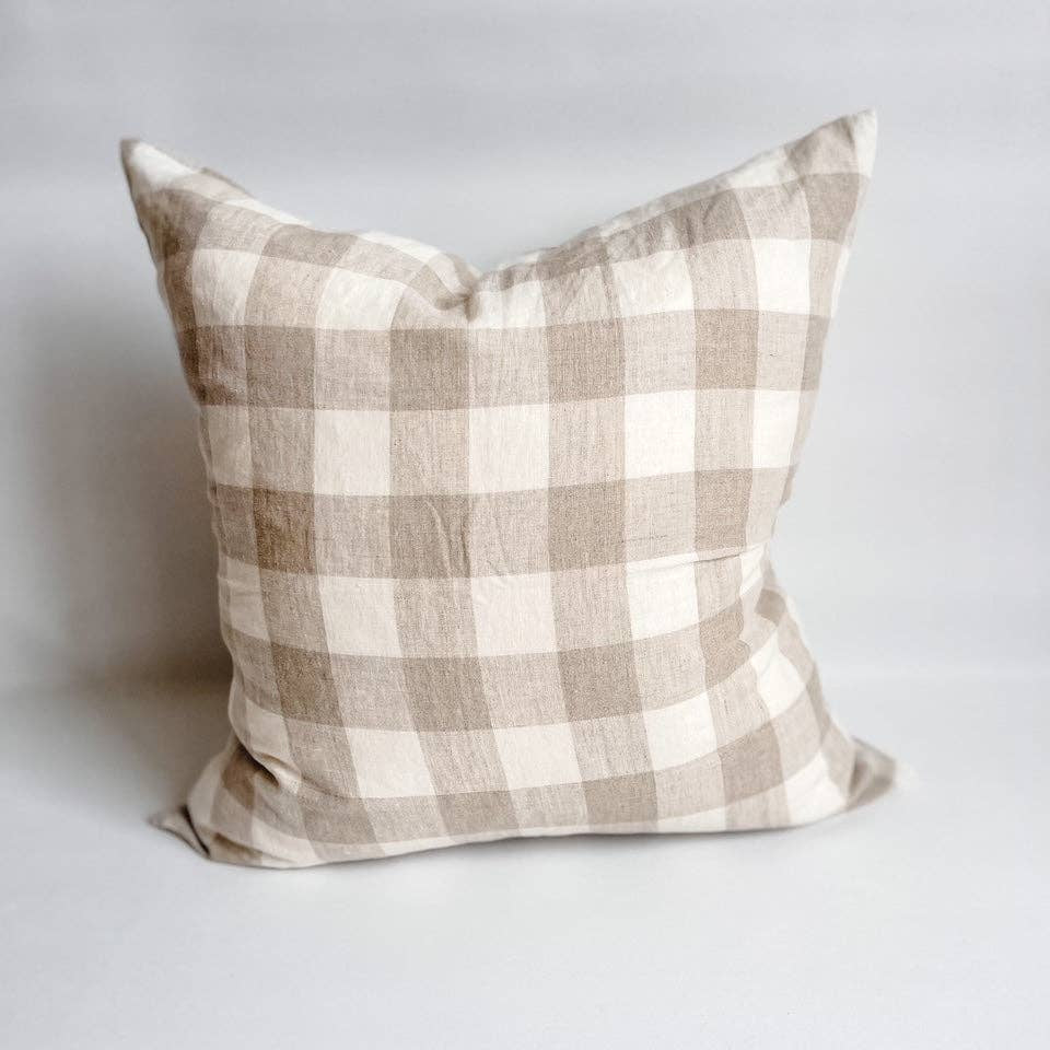 Linen Cushion - Natural Gingham Mama and Tochter
