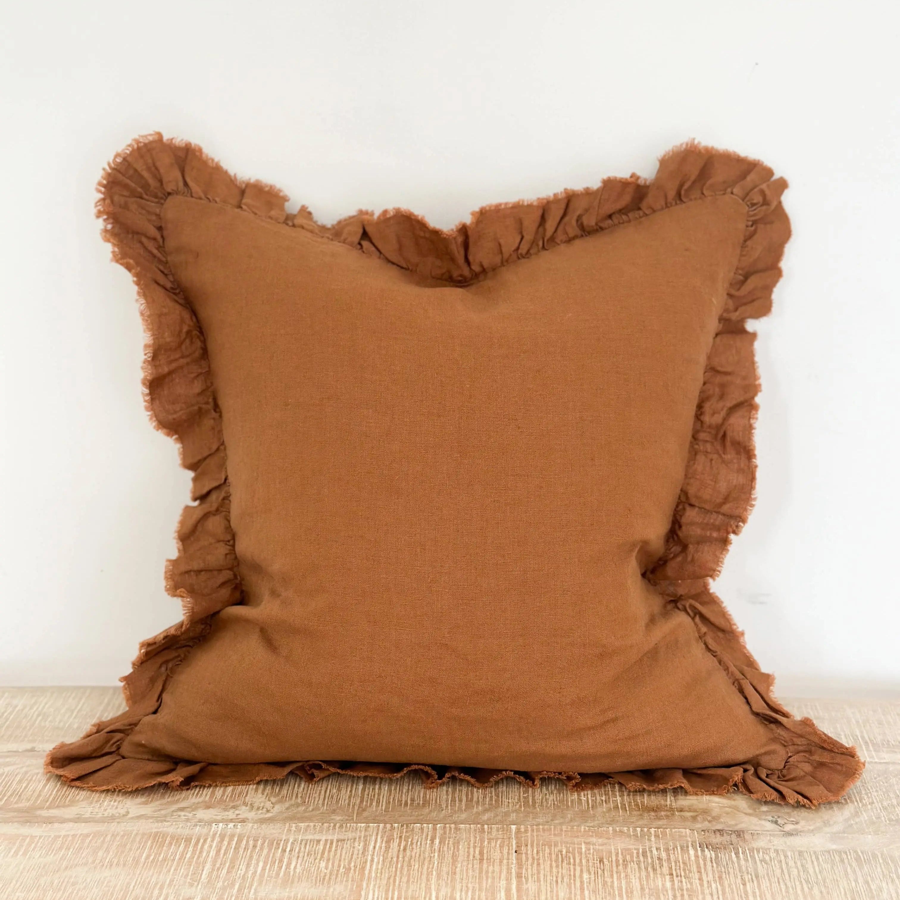 Hallie Ruffled Linen Cushion Cover – Rust 45 x 45cm