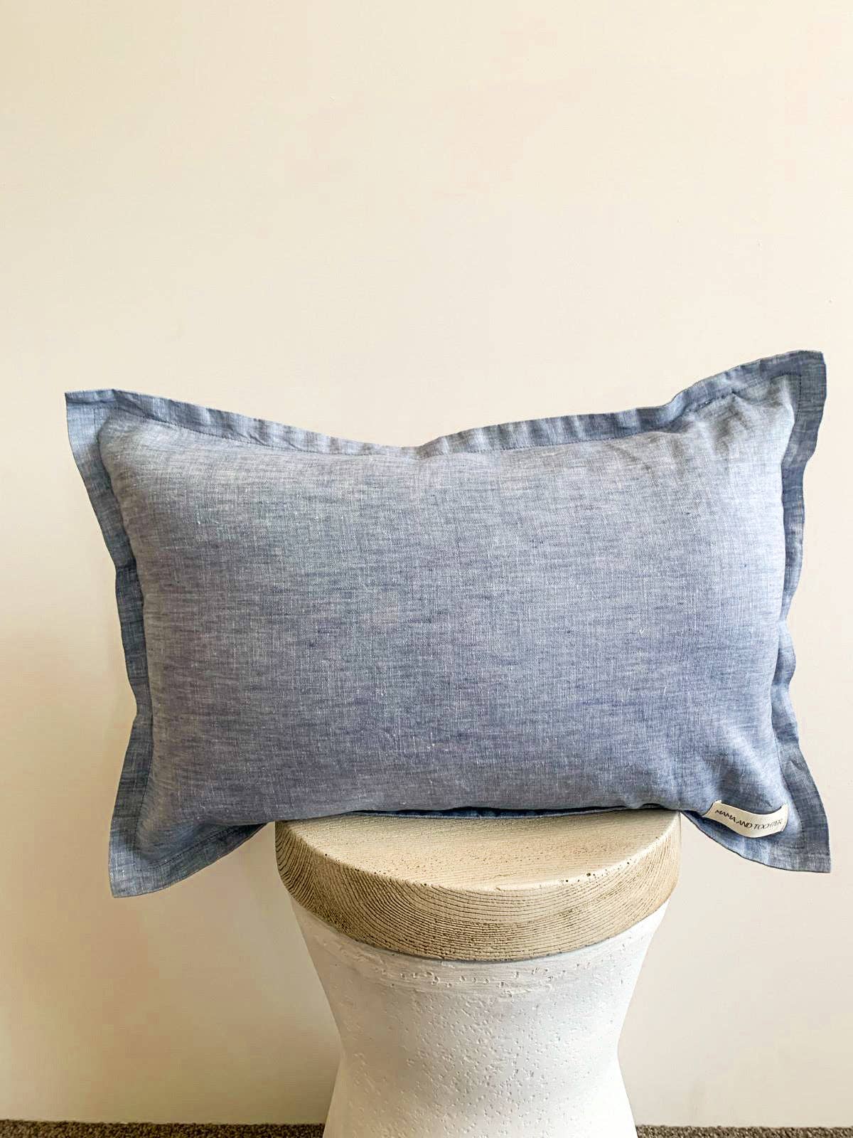 Pure French Linen Lumbar Cushion Cover with Flange Detail - Denim Hue - 30x50 Mama and Tochter