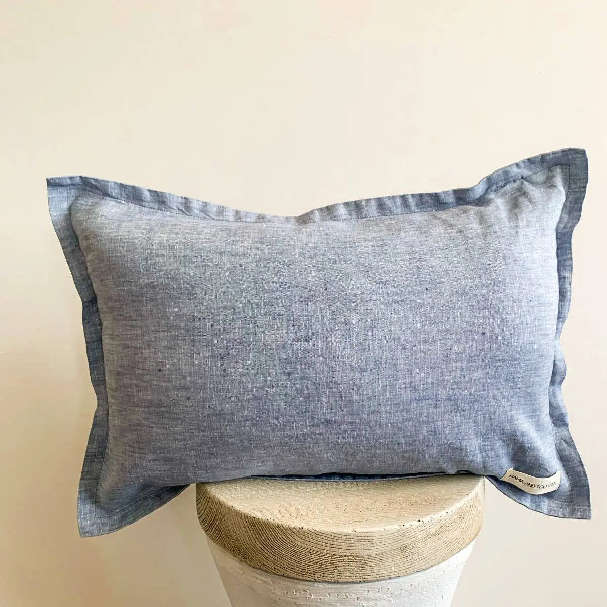 Pure French Linen Lumbar Cushion Cover with Flange Detail - Denim Hue - 30x50 Mama and Tochter