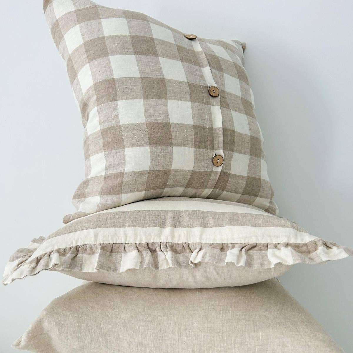 Linen Cushion - Natural Gingham Mama and Tochter