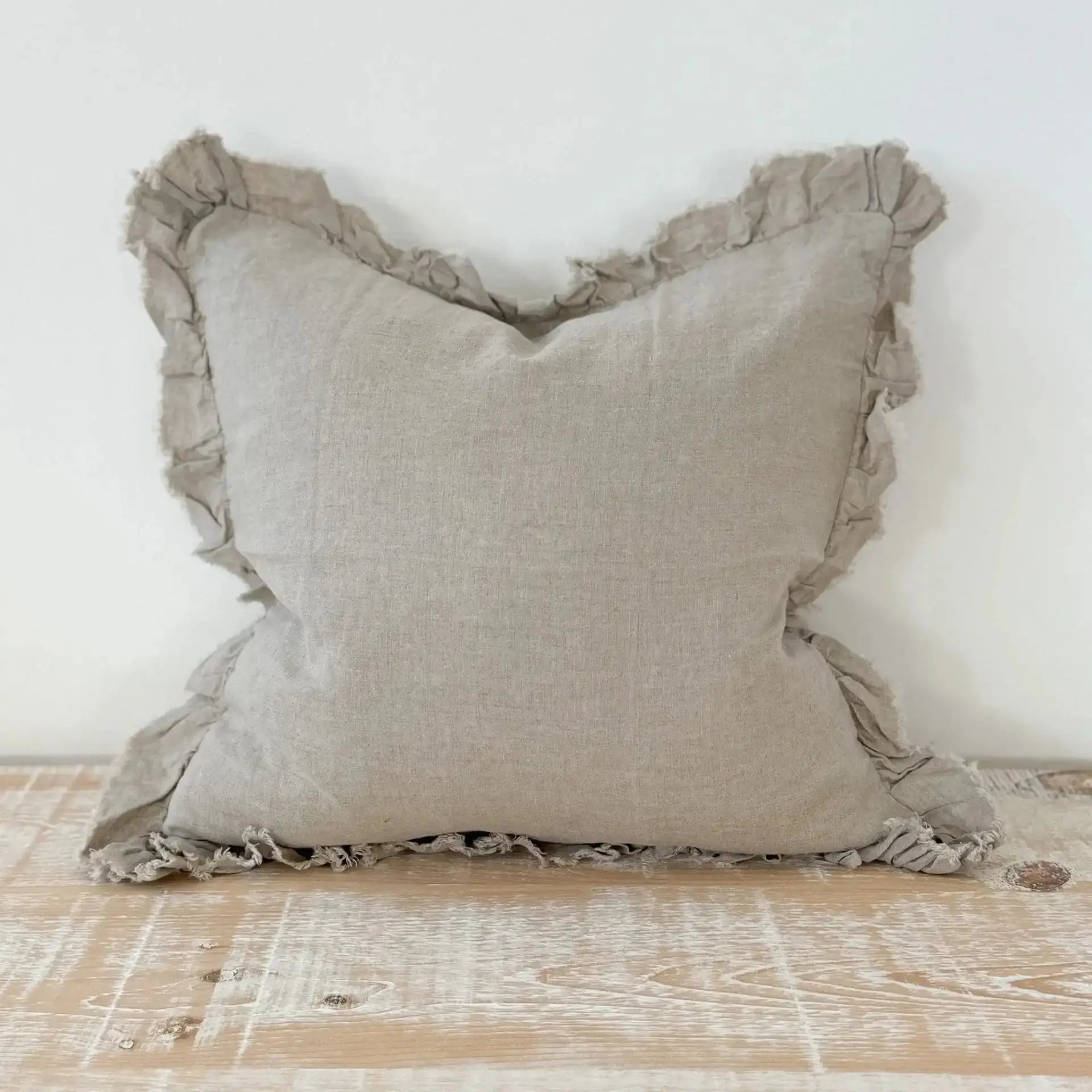 Hallie Ruffled Linen Cushion Cover – Natural 65x65cm