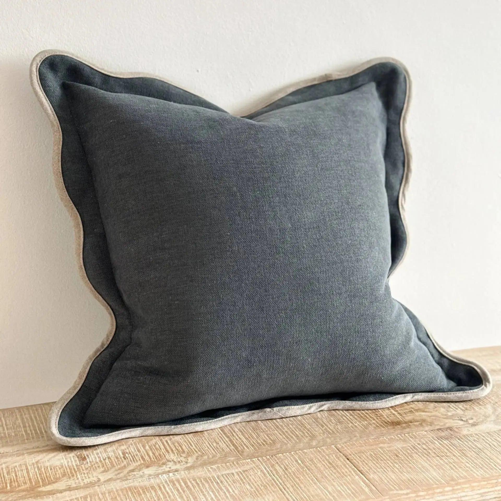 Chloe Navy Scalloped 45x45 - Linen Blend Ellenvale Trade