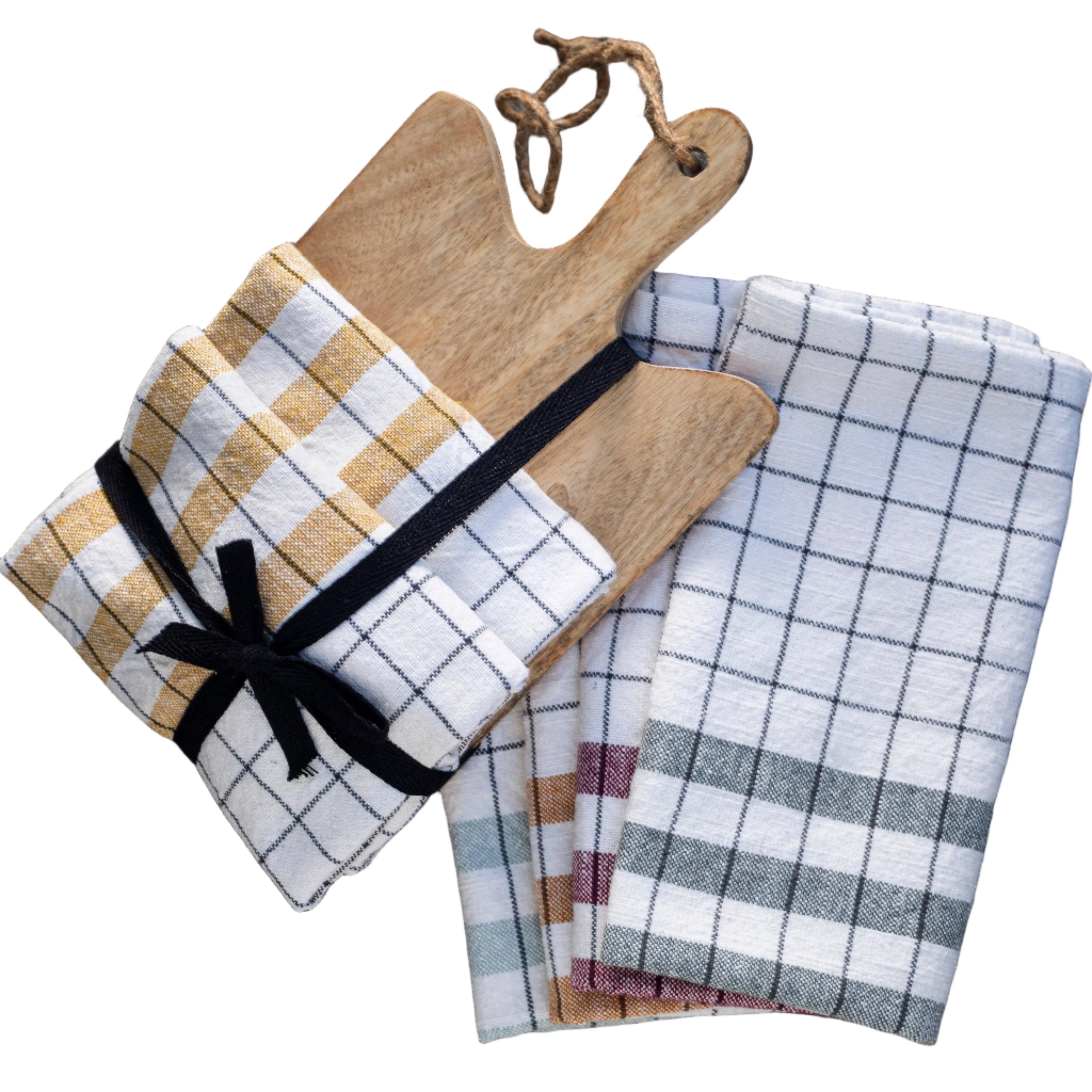 Gift Pack – Set of 2 Kitchen Towels & Wooden Chopping Board - Teal Rich Home Linens