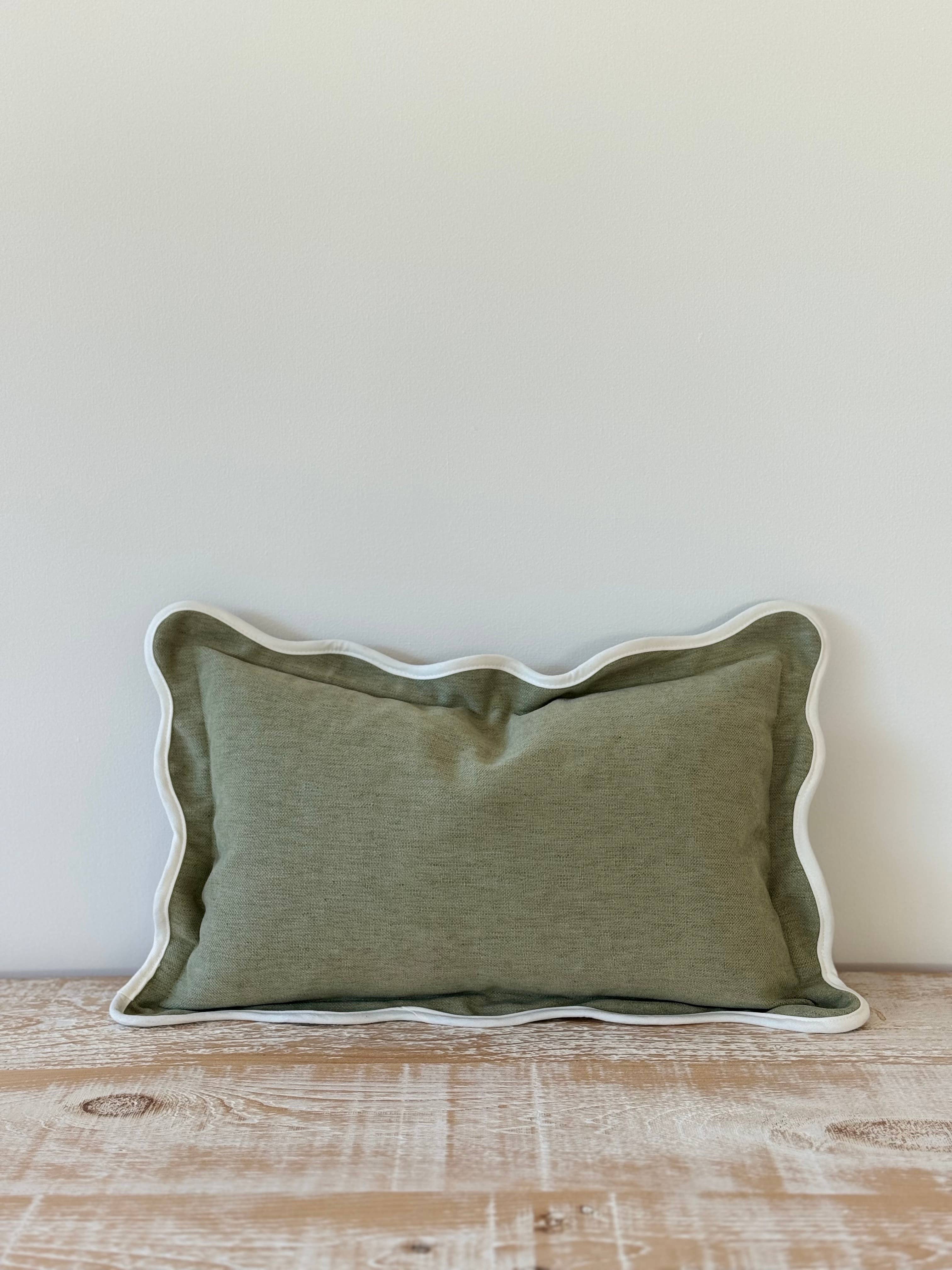 Chloe Sage Scalloped Edge Cushion 50x30cm Ellenvale Trade