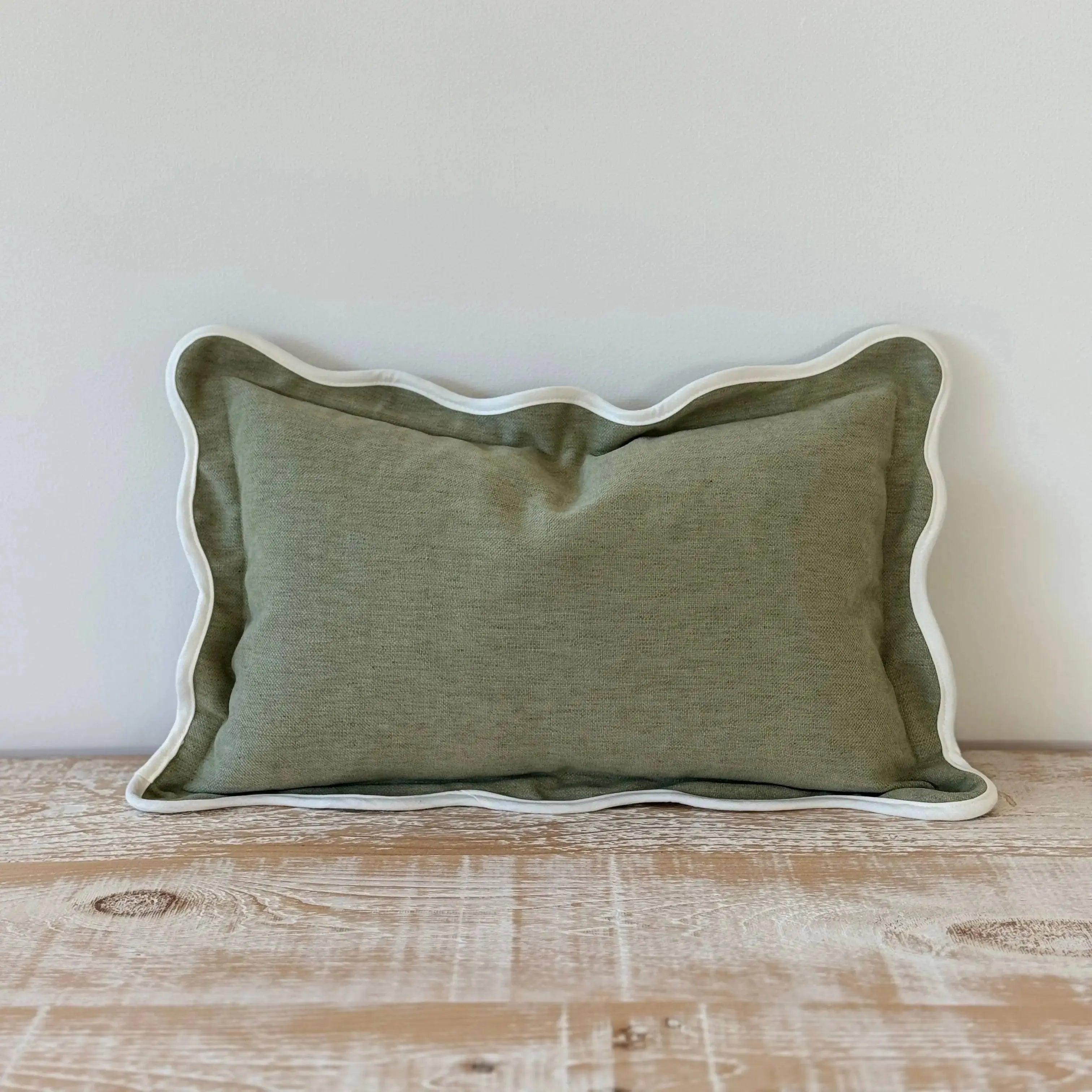 Chloe Sage Scalloped Edge Cushion 50x30cm Ellenvale Trade