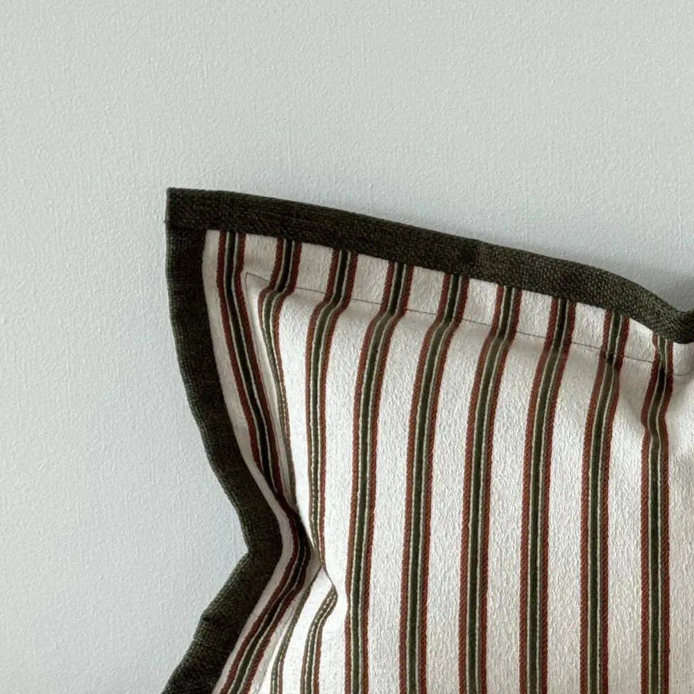 Fleur Olive & Terracotta Stripe Cushion Cover – 50 × 30 cm