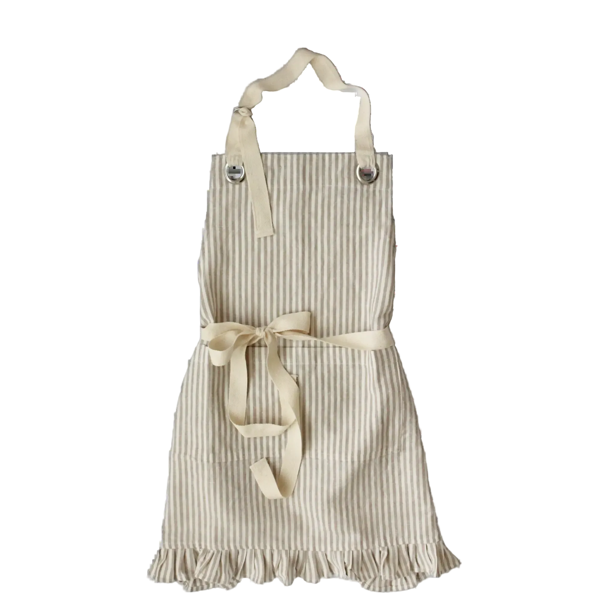 Ruffle Pin Stripe Apron – Tan