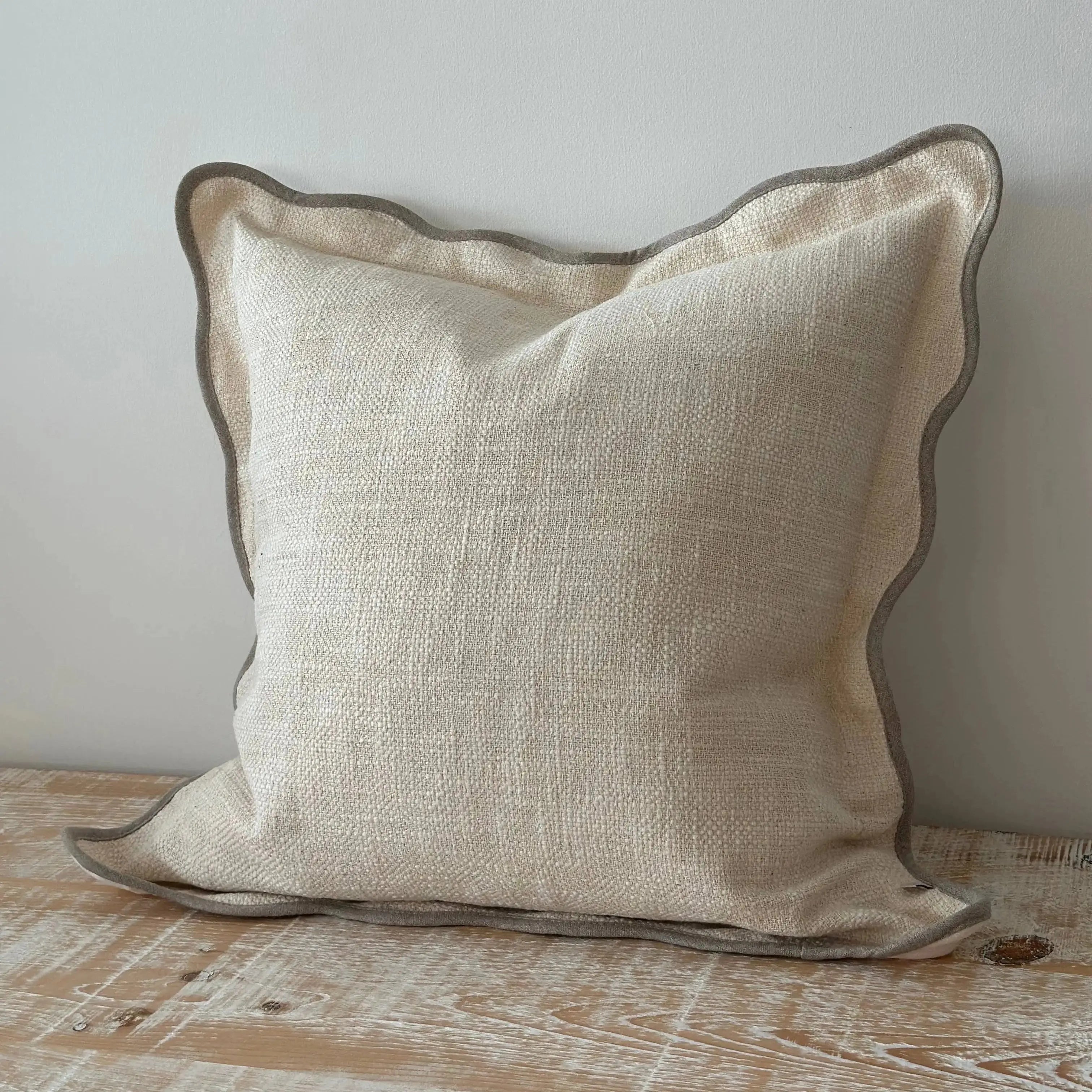 Chloe Cream & Greige Scalloped Cushion Cover - 53 x 53cm Ellenvale Trade