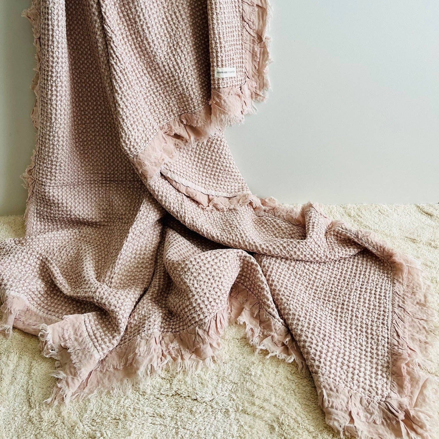 Organic Cotton Rustic Waffle Throw Blanket - Dusty Pink