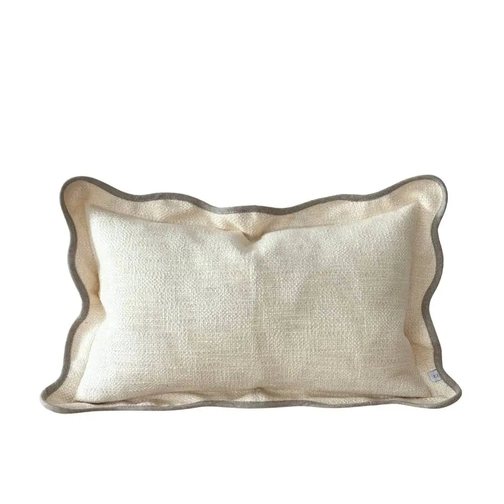 Chloe Cream & Greige Scalloped Edge Cushion Cover – 50 × 30 cm