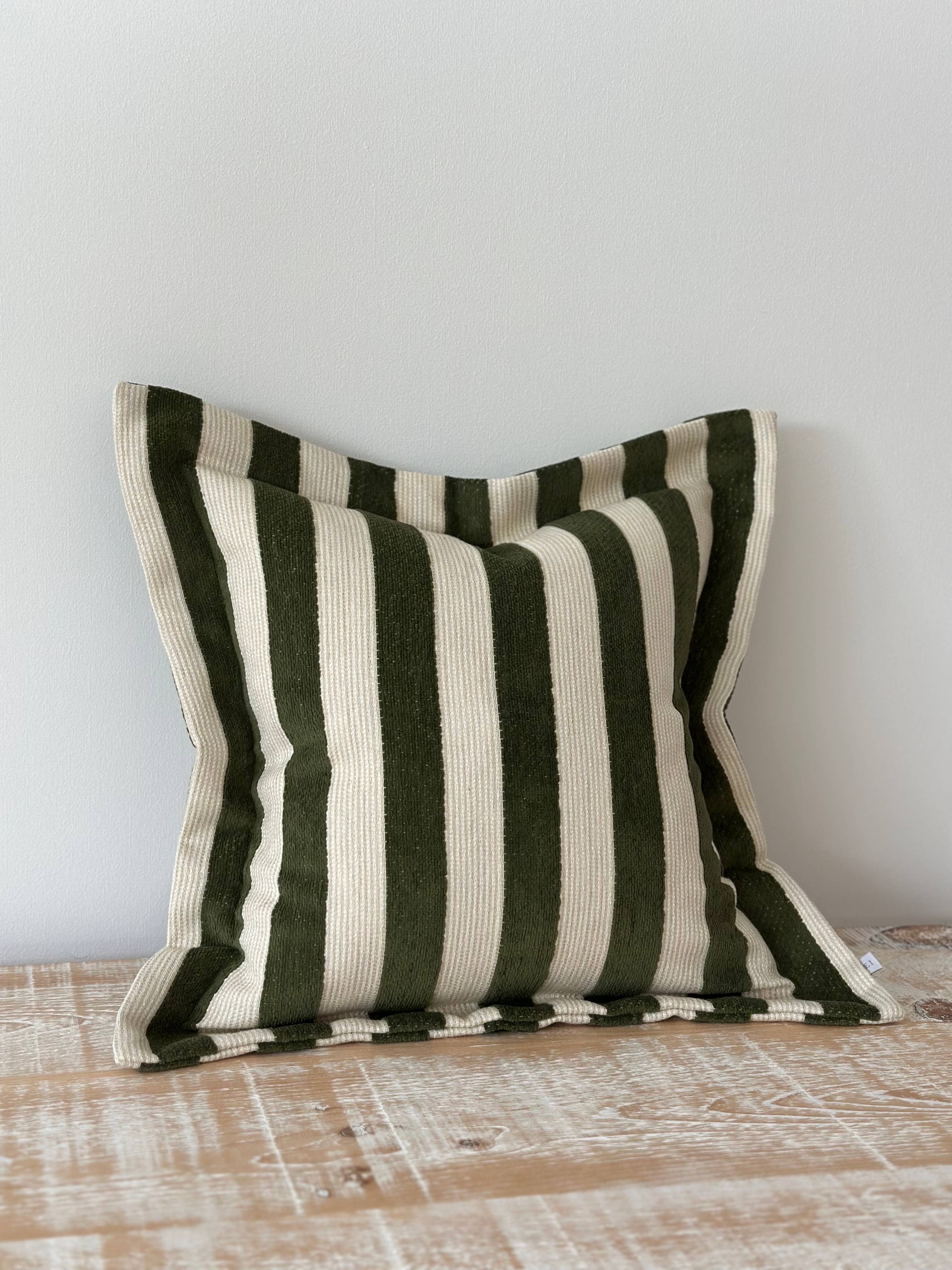 Orla Olive Green Stripe Cushion Cover 45cm × 45cm Ellenvale Trade