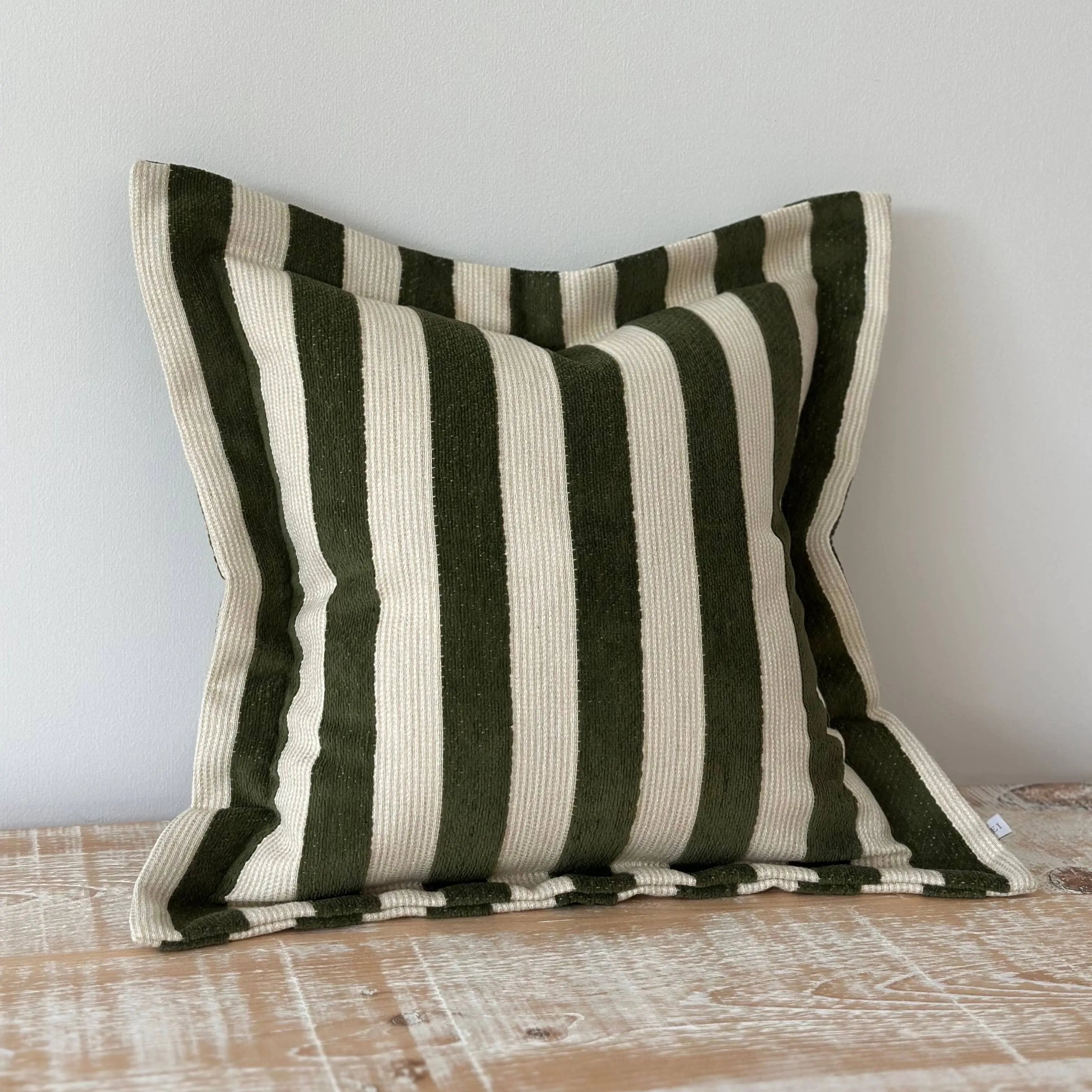 Orla Olive Green Stripe Cushion Cover 45cm × 45cm Ellenvale Trade