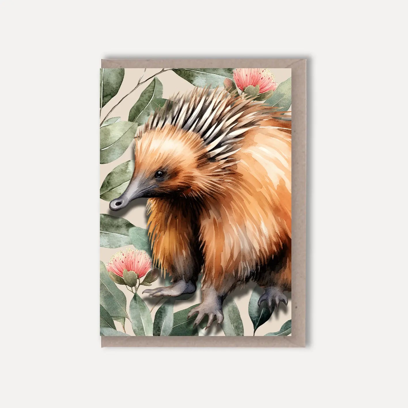 Australian Echidna on Native Florals – Greeting Card