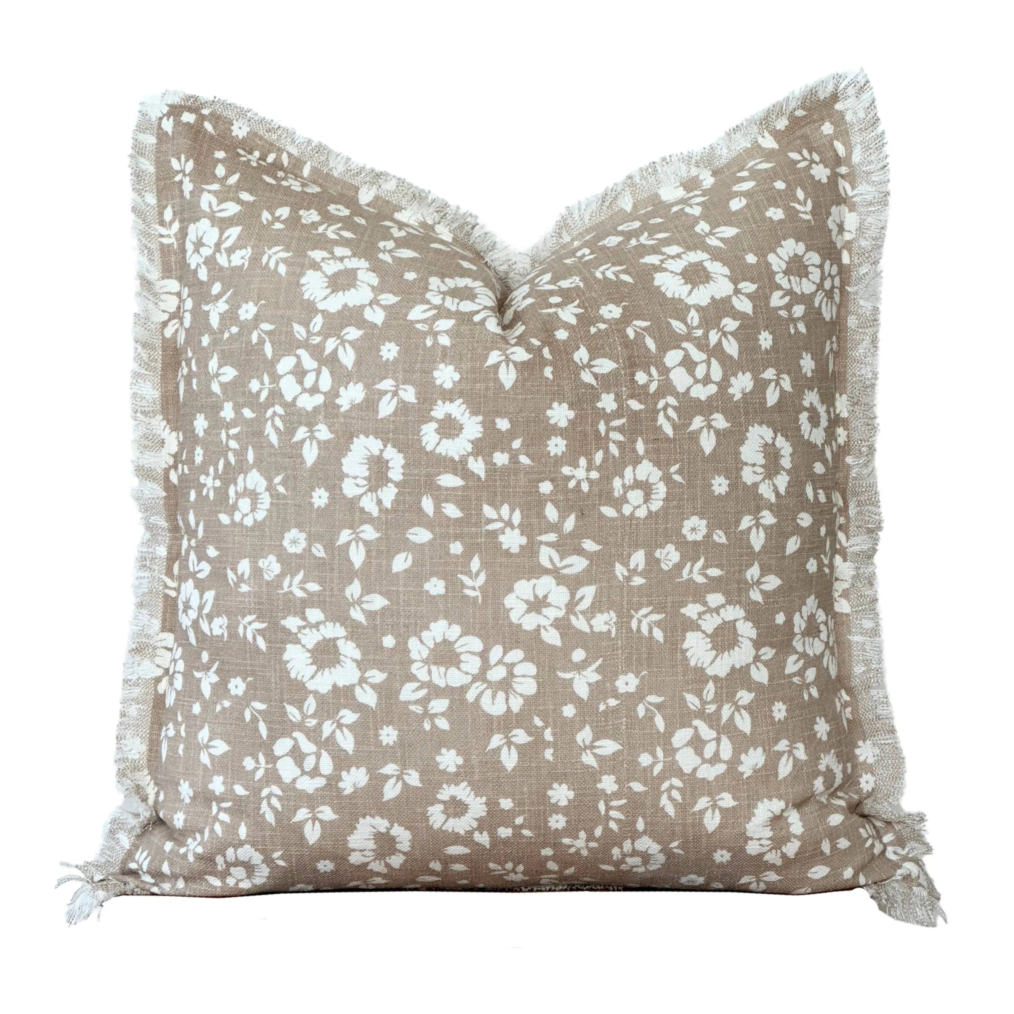 Floral Fringe Pillow Cover | Fleur + Fray Collection: Brown with White Floral Porter Lane Home