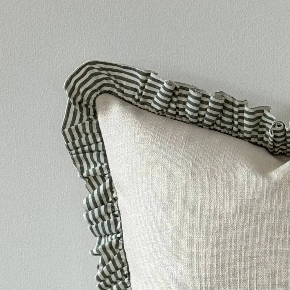 Bella Green & Cream Ruffle Cushion Cover – 45 × 45 cm