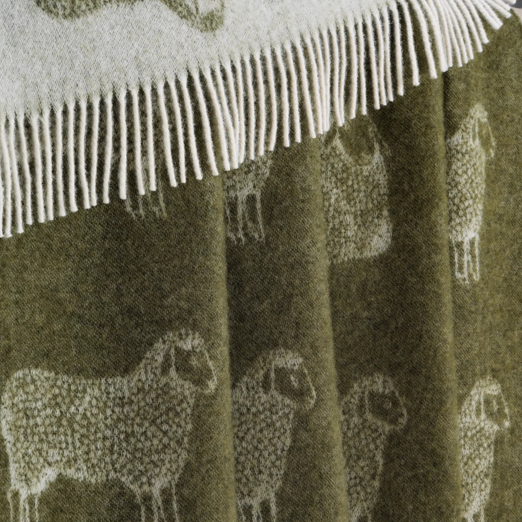 Sheep Mossy Green Pure Wool Throw JJ Textile