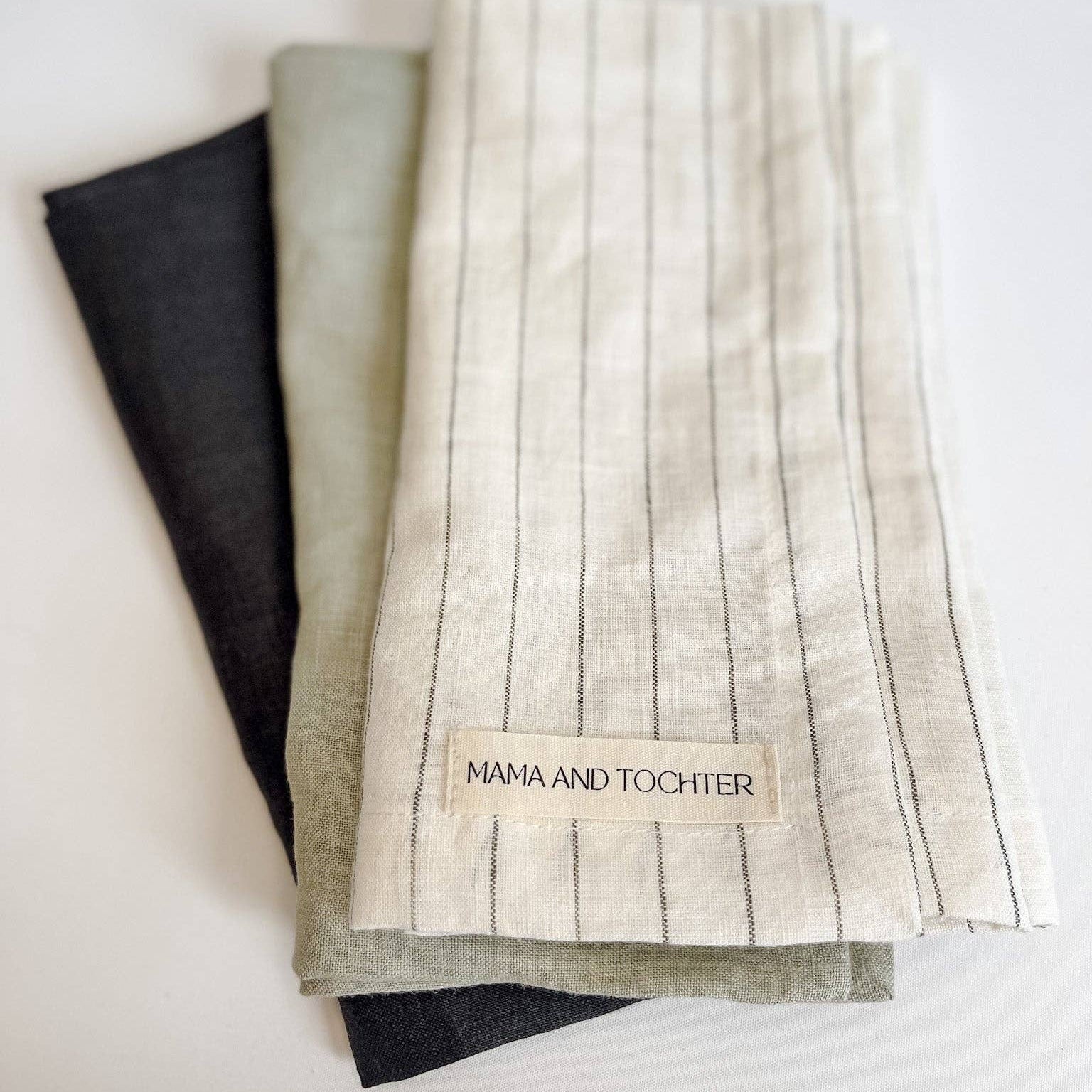 Pure French Linen Tea Towel - Olive Stripe Mama and Tochter