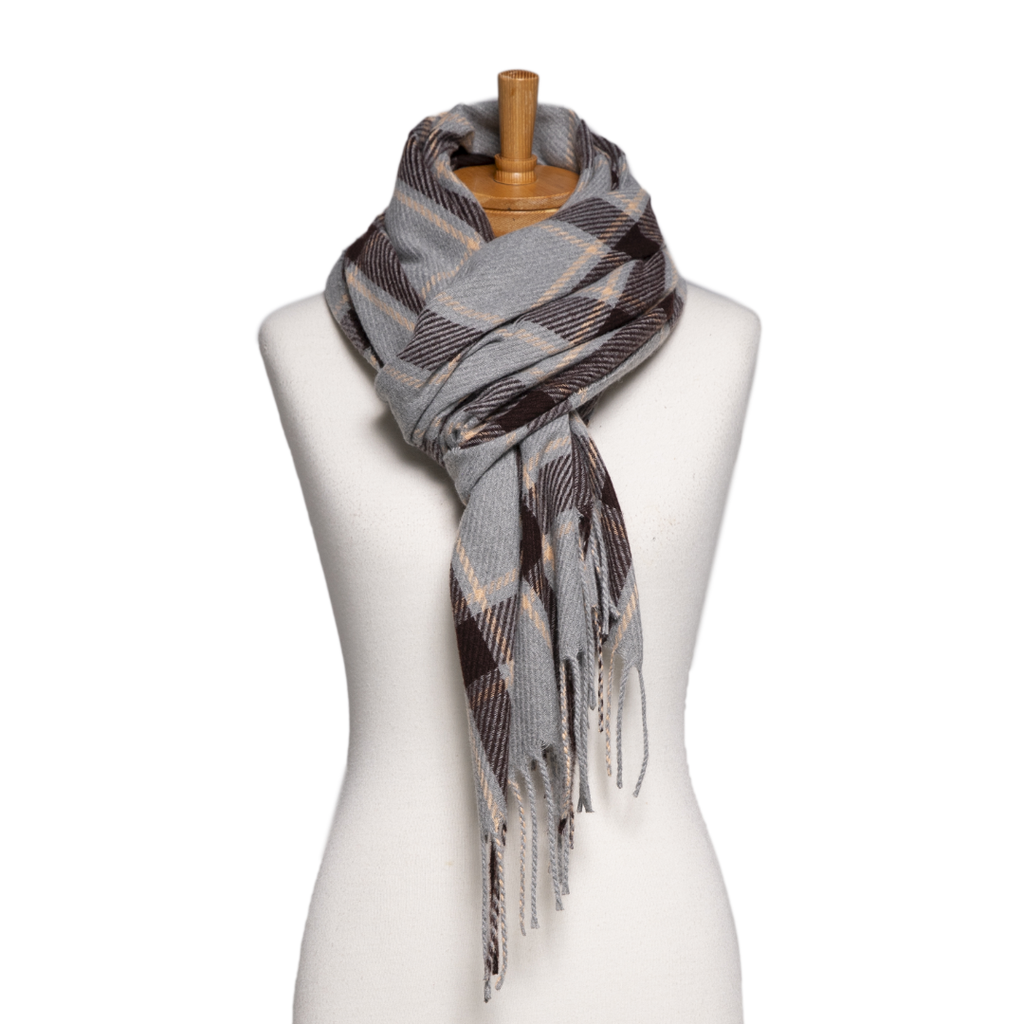 Checked Fringe Scarf – Grey & Black