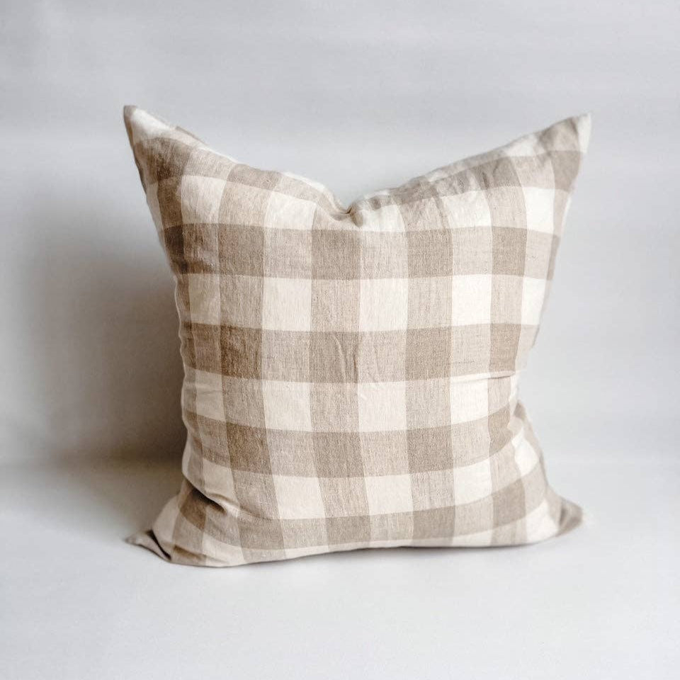 Linen Cushion - Natural Gingham Mama and Tochter